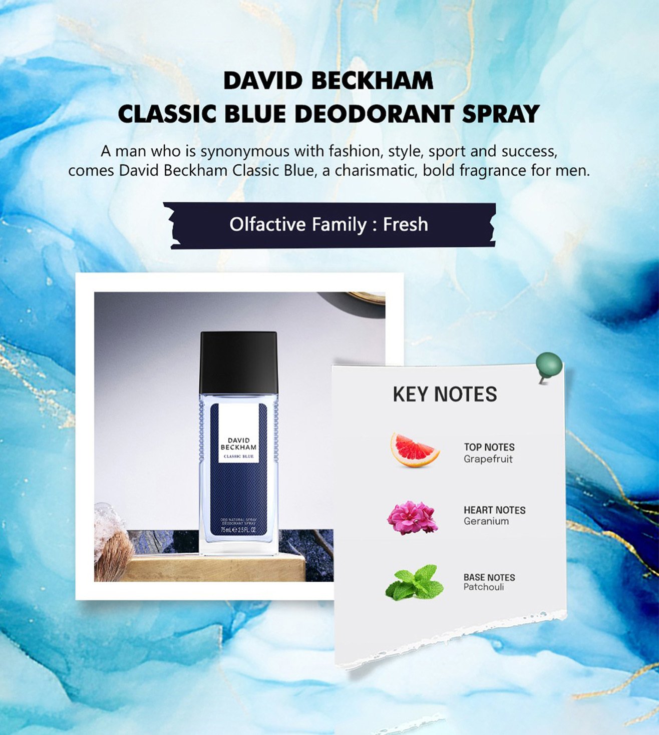 Buy David Beckham Classic Blue Deodorant Spray 75 ml Online On