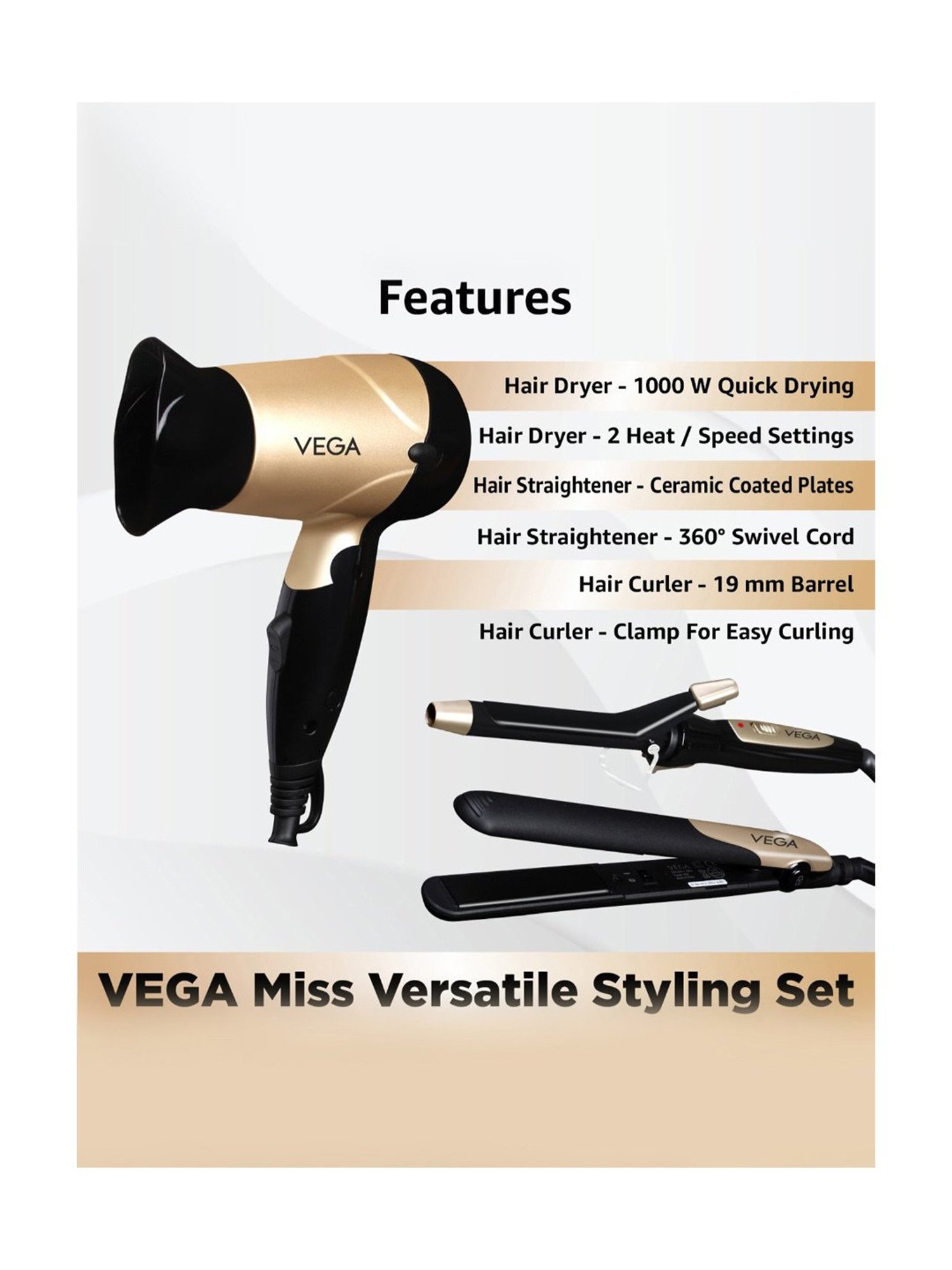 Vega hair dryer 2024 straightener and curler