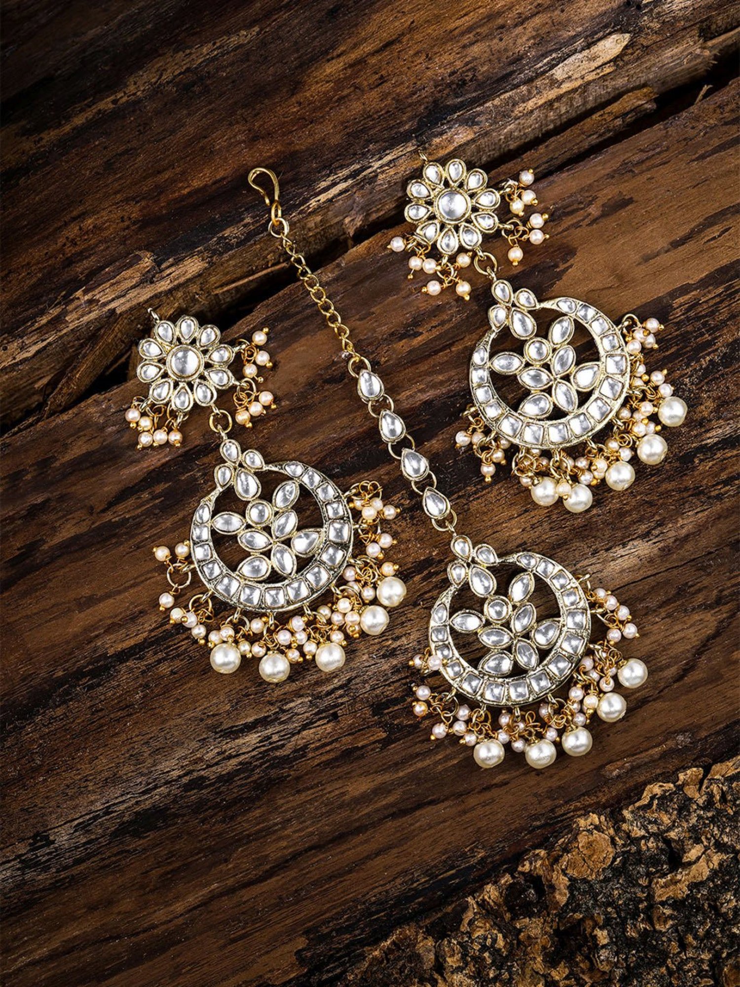 Buy Alloy Earring Set with Maang Tikka in White- (TE2456W) — Karmaplace