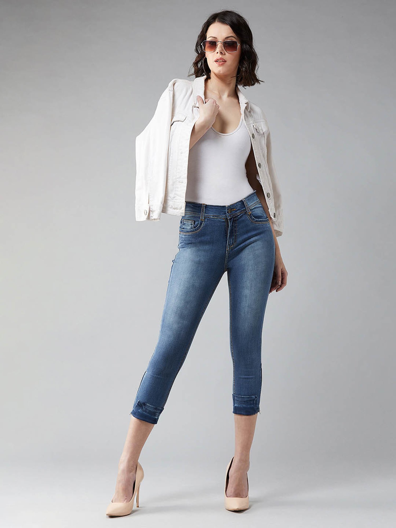 Buy DOLCE CRUDO Blue High Rise Capri Jeans for Women Online @ Tata