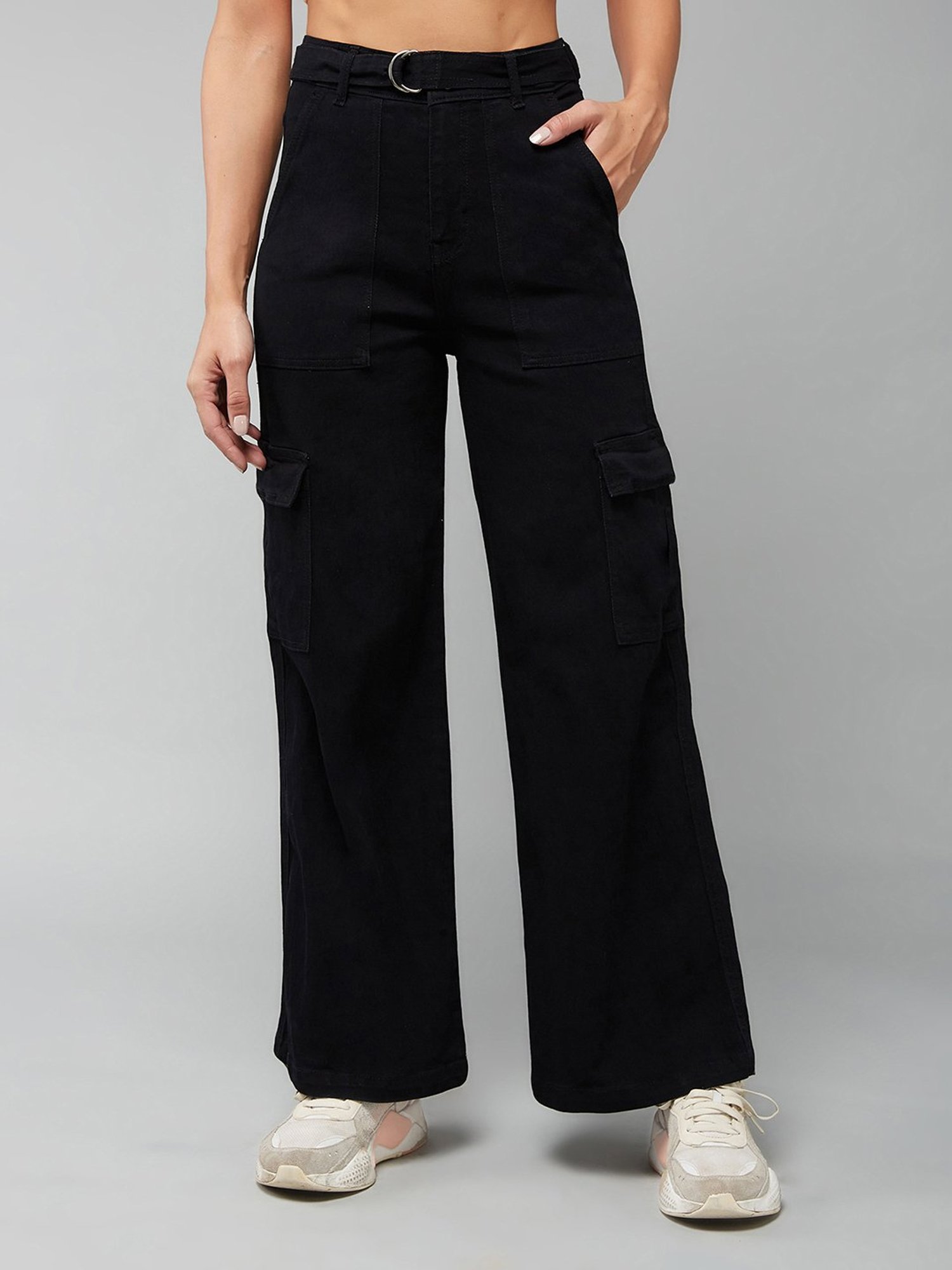 Buy DOLCE CRUDO Solid Denim Relaxed Fit Women's Casual Pants