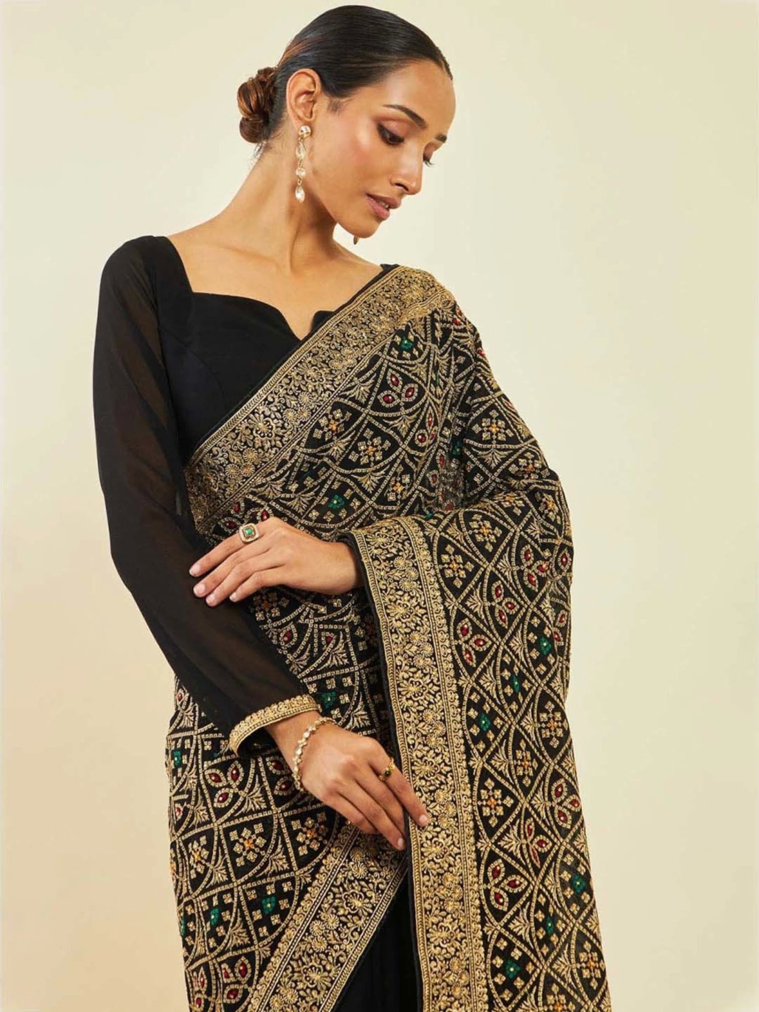 Buy Soch Black Embellished Saree With Unstitched Blouse for Women Online @  Tata CLiQ