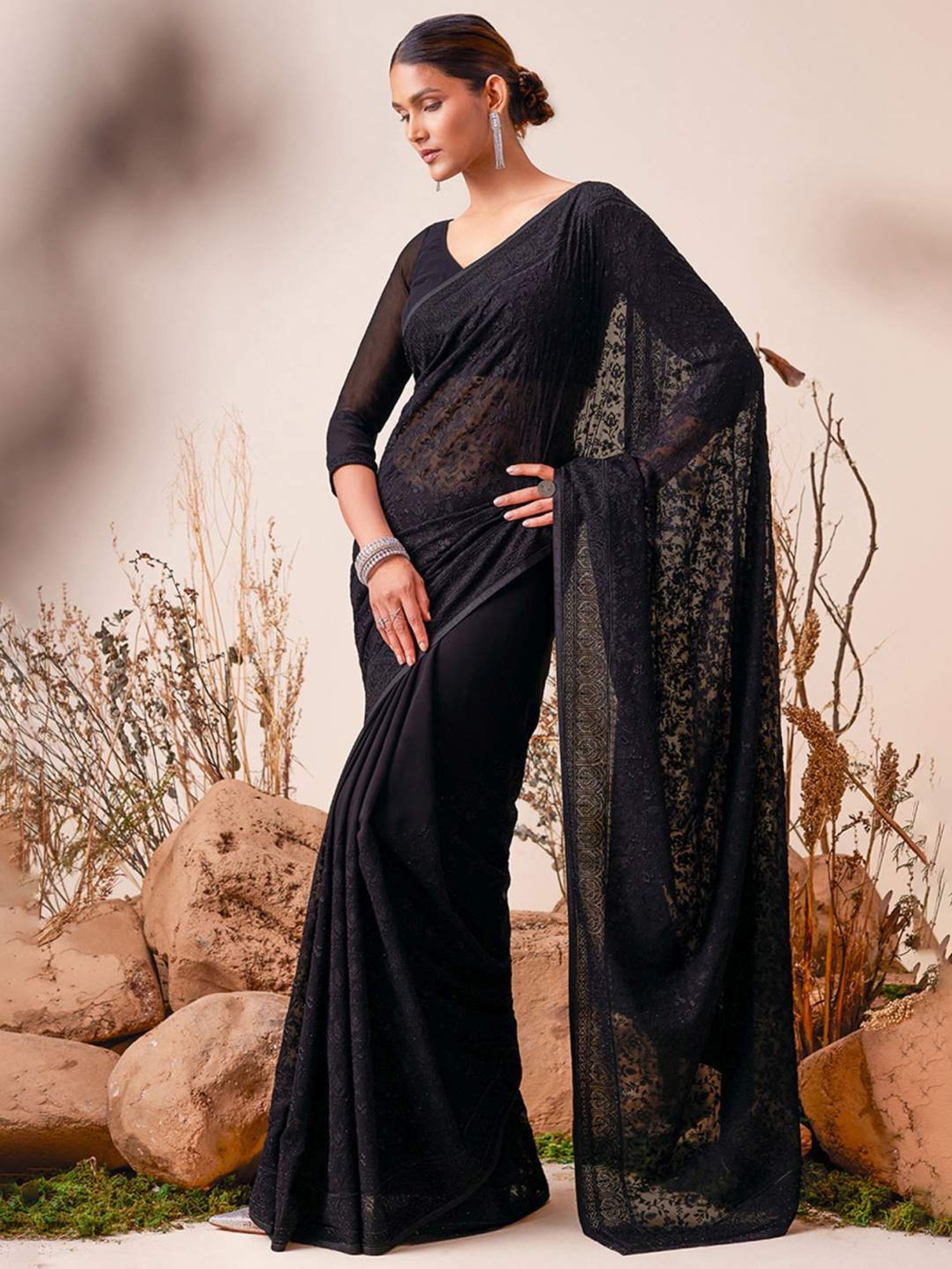 Buy online Women's Embellished Saree With Blouse from ethnic wear for Women  by Soch for ₹1799 at 40% off | 2024 Limeroad.com