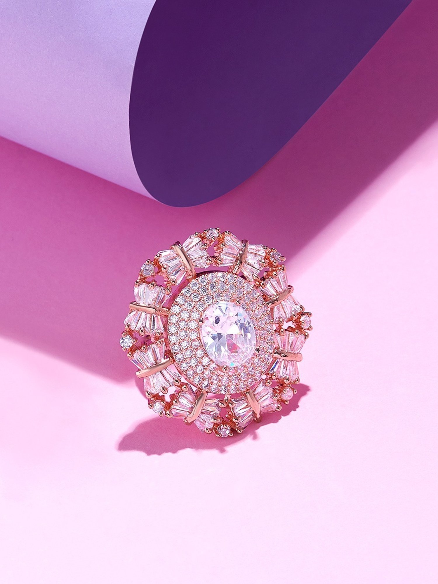 Buy Zaveri Pearls Rose Gold Party Bling Adjustable Ring-ZPFK16107