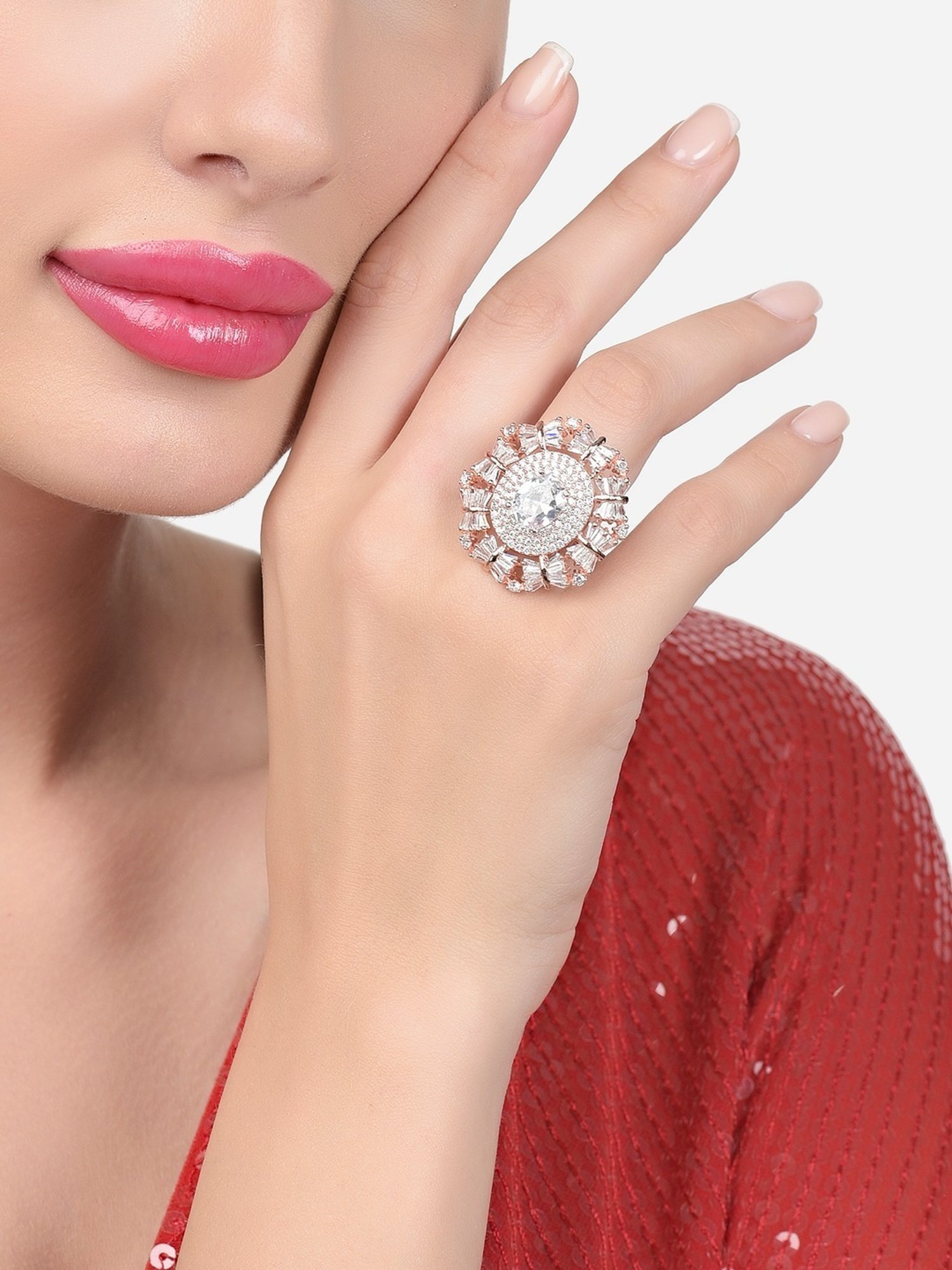 アクセサリー CDL Eternity Pierce Buy Zaveri Pearls Rose Gold Party Bling Adjustable Ring-ZPFK16107