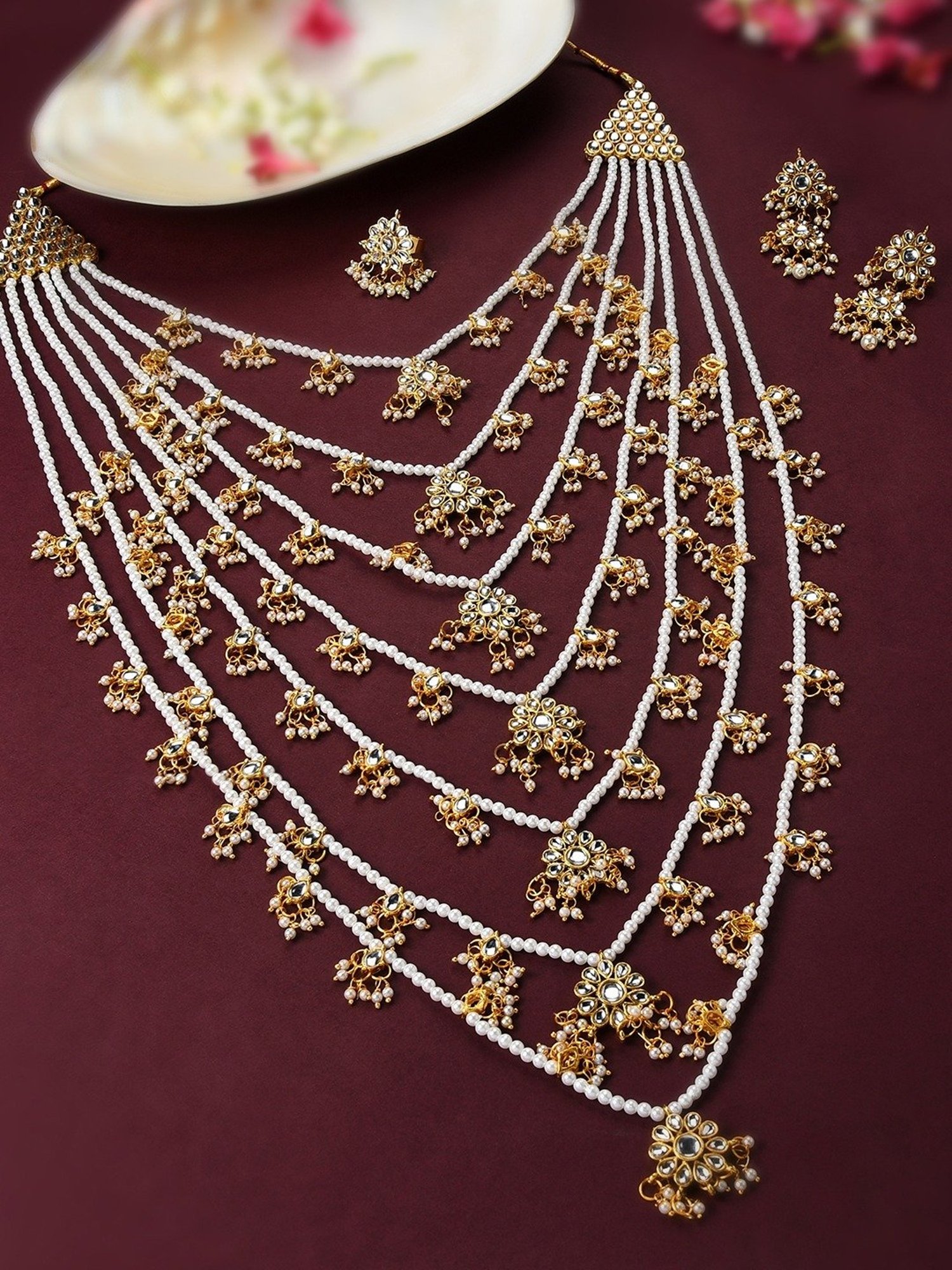 Buy Zaveri Pearls Layered Necklace Earring & Ring Set-ZPFK10817