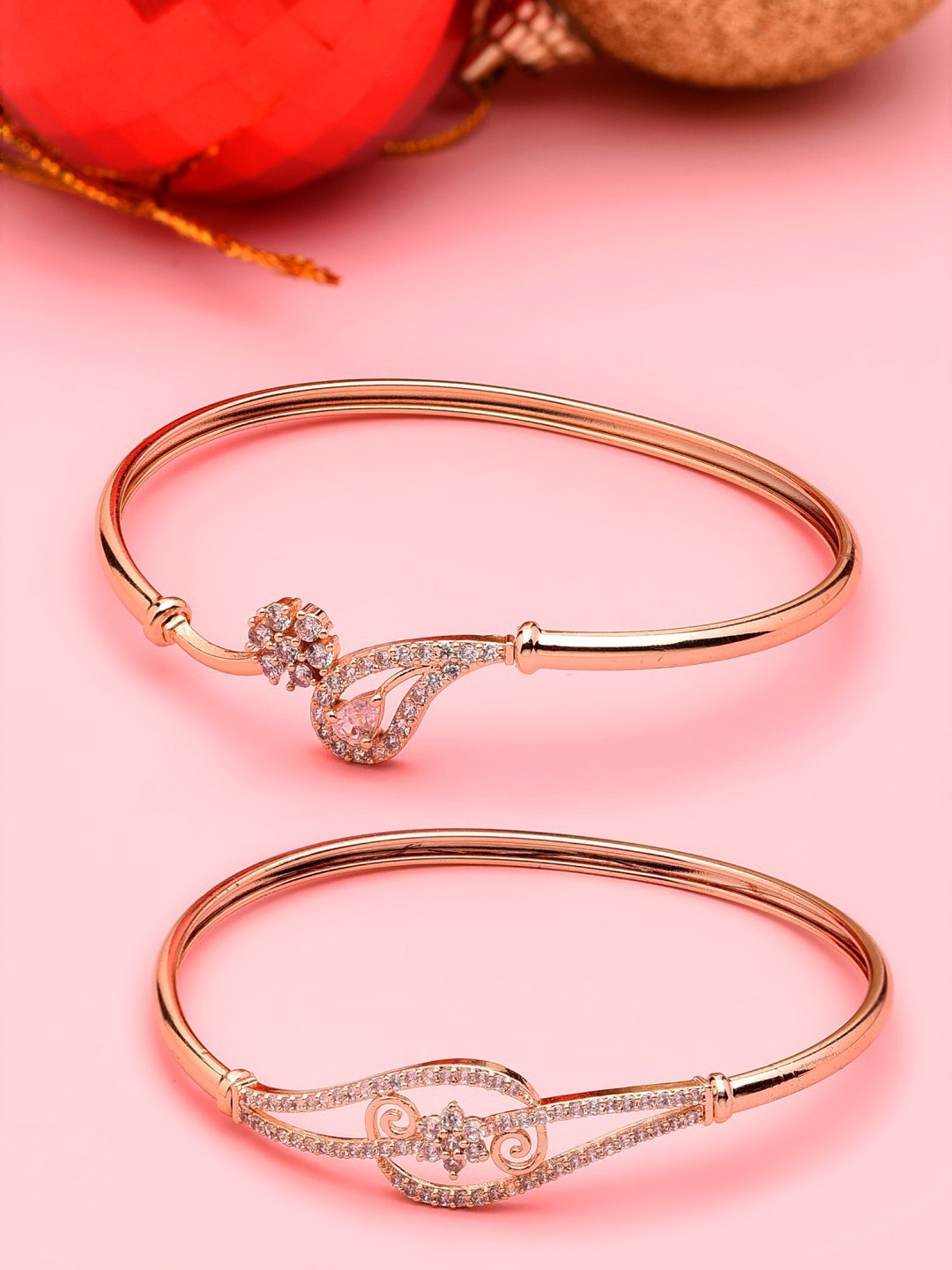 Buy Zaveri Pearls Rose Gold Cubic Zirconia Kada Bracelets
