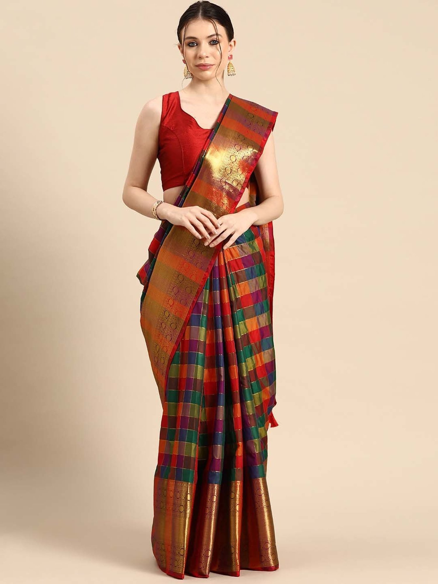 Multi Color Ladies South Indian Style Checked Silk Saree at Best Price in  Salem | Sri Kumaran Silks