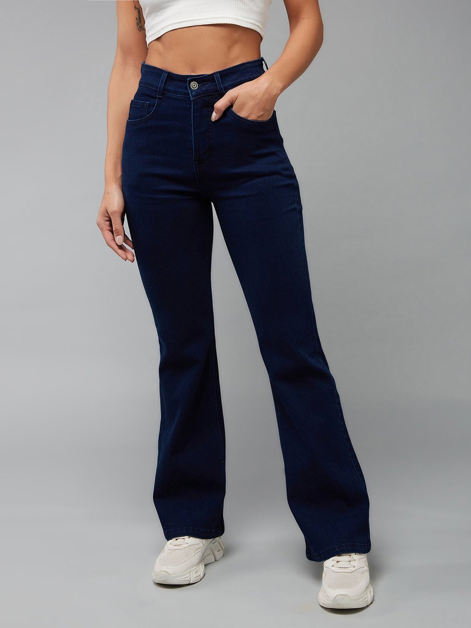 Buy DOLCE CRUDO Blue Mid Rise Denim Joggers for Women Online @ Tata CLiQ