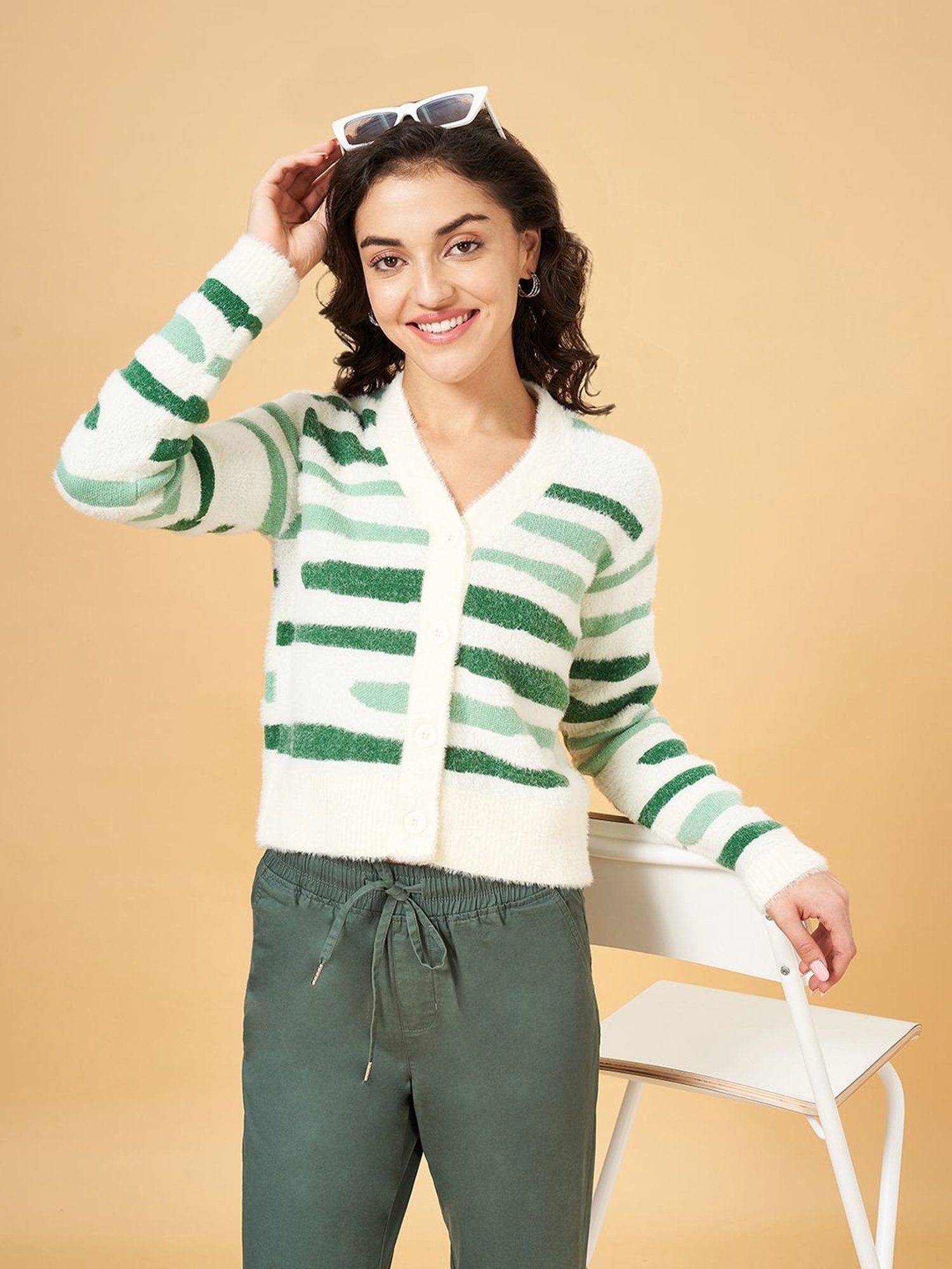 Green striped outlet cardigan