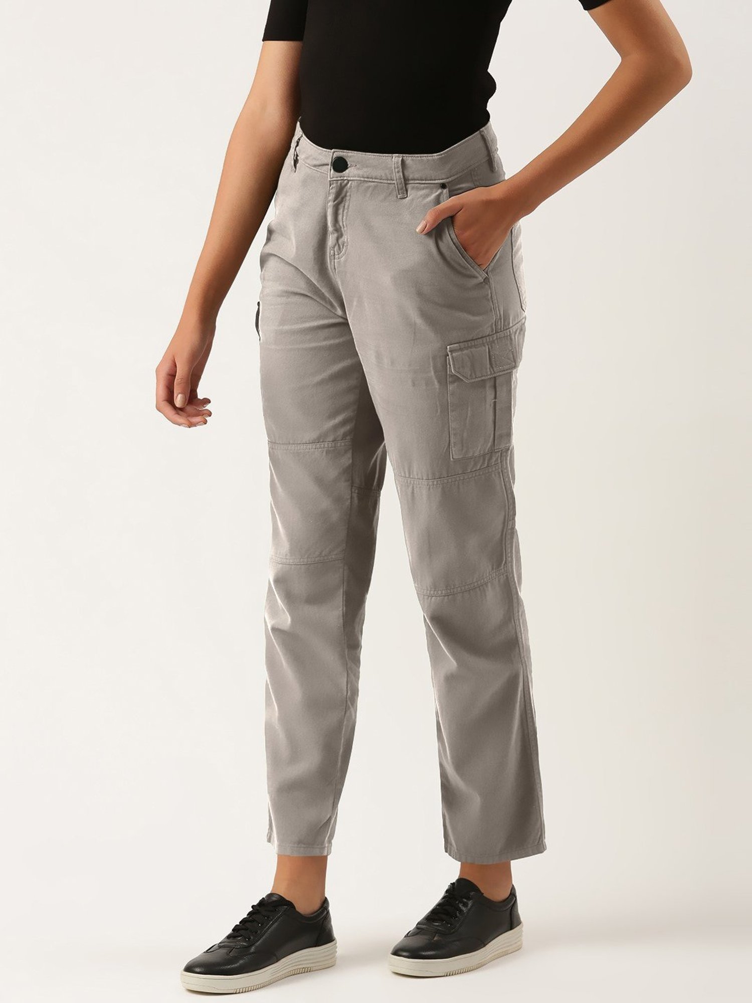 Petite Grey Mid Rise Pocket Detail Cargo Trouser