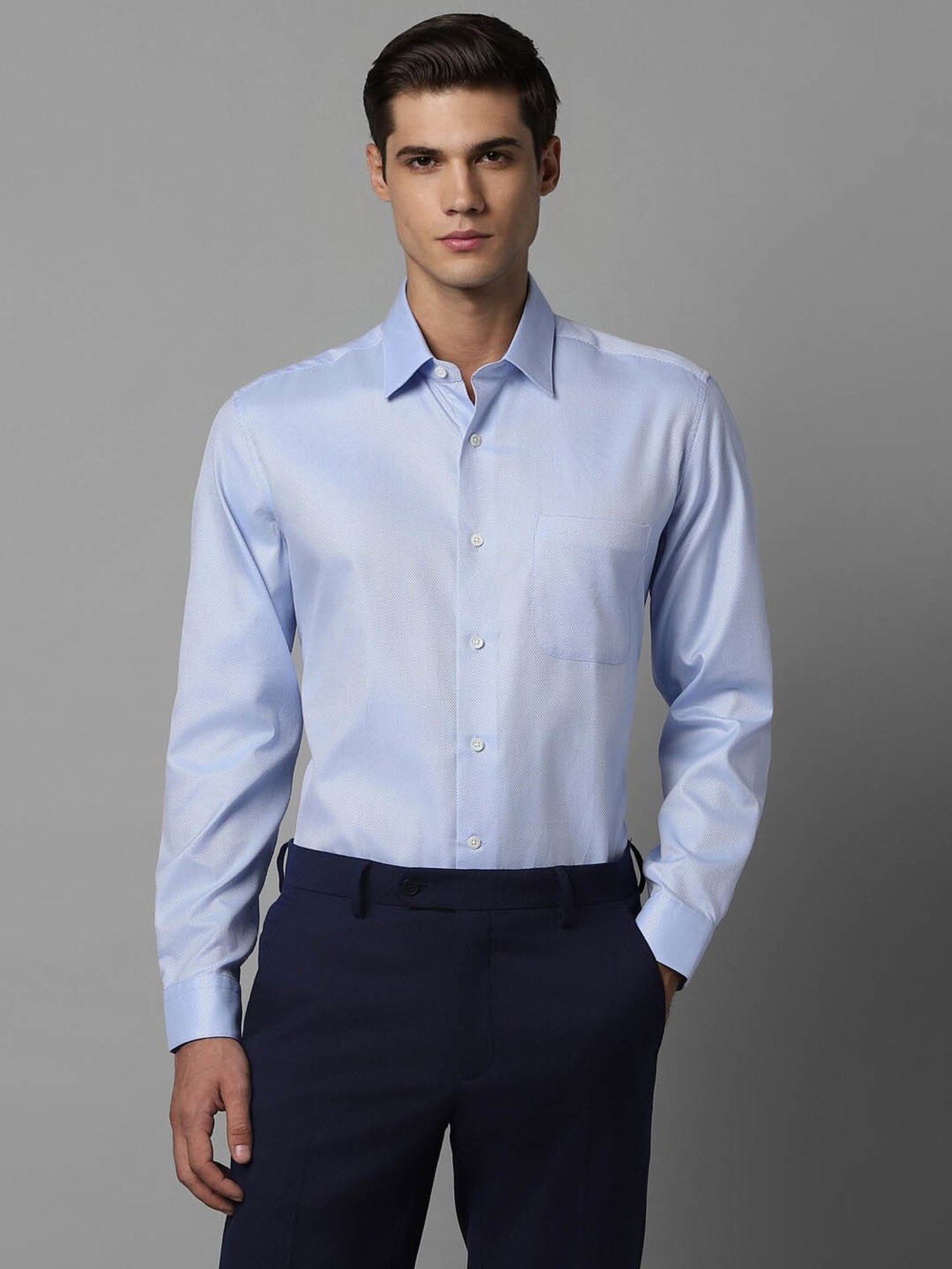 Luxure By Louis Philippe Blue Cotton Slim Fit Texture Shirt