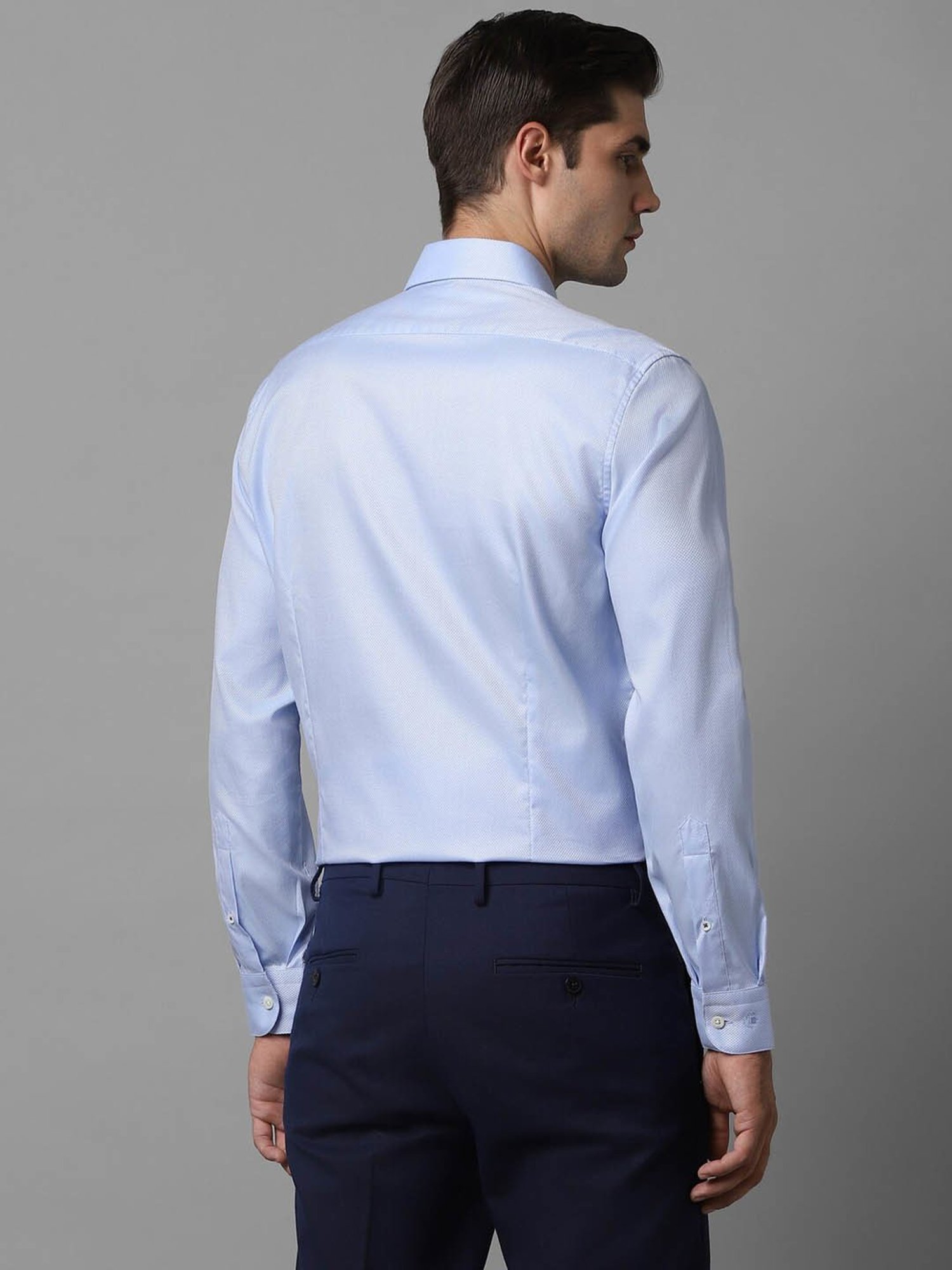 Luxure By Louis Philippe Blue Cotton Slim Fit Texture Shirt