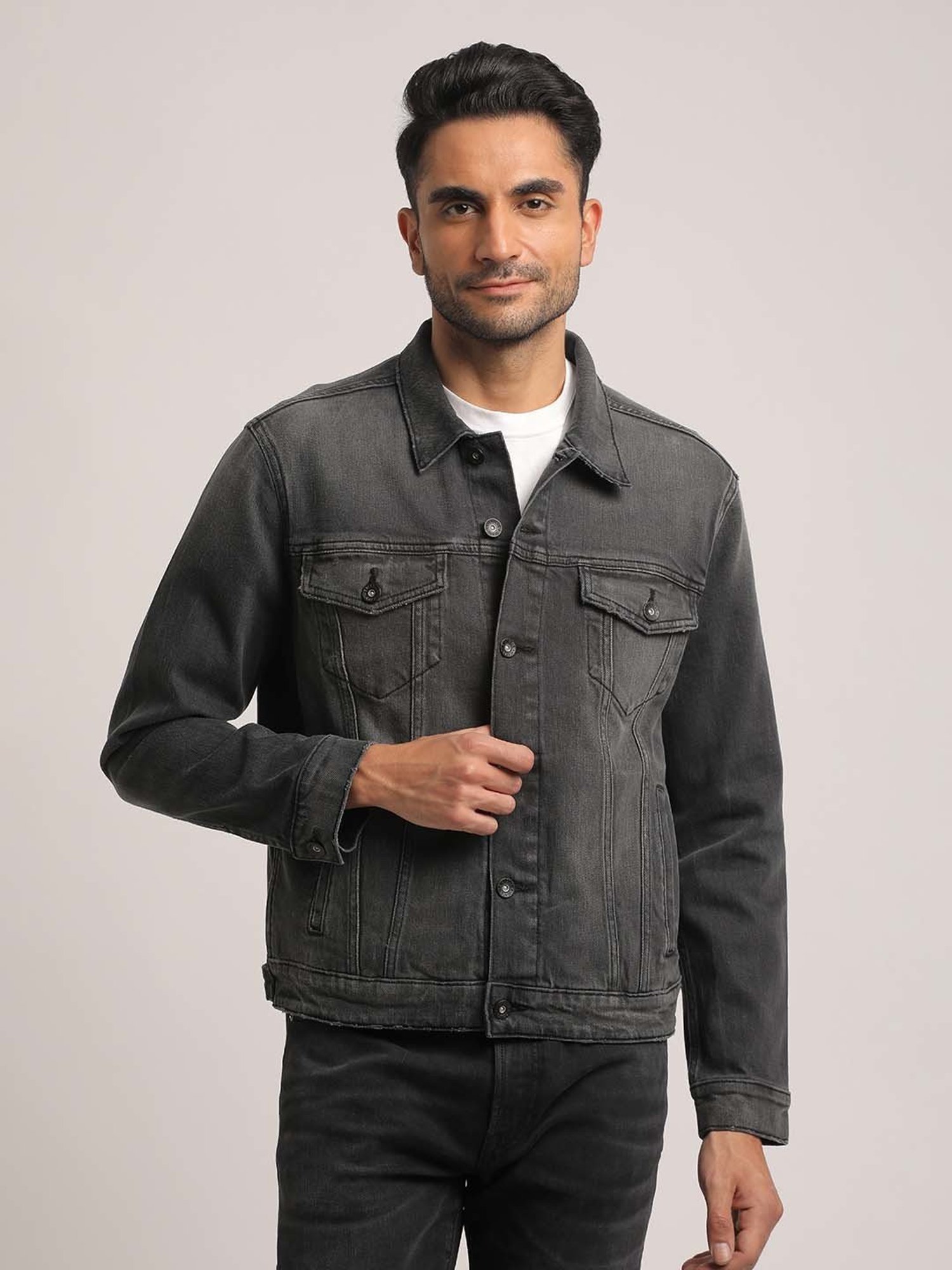 Grey Ombre Flap Pocket Button Front Denim Jacket – Wear.Style