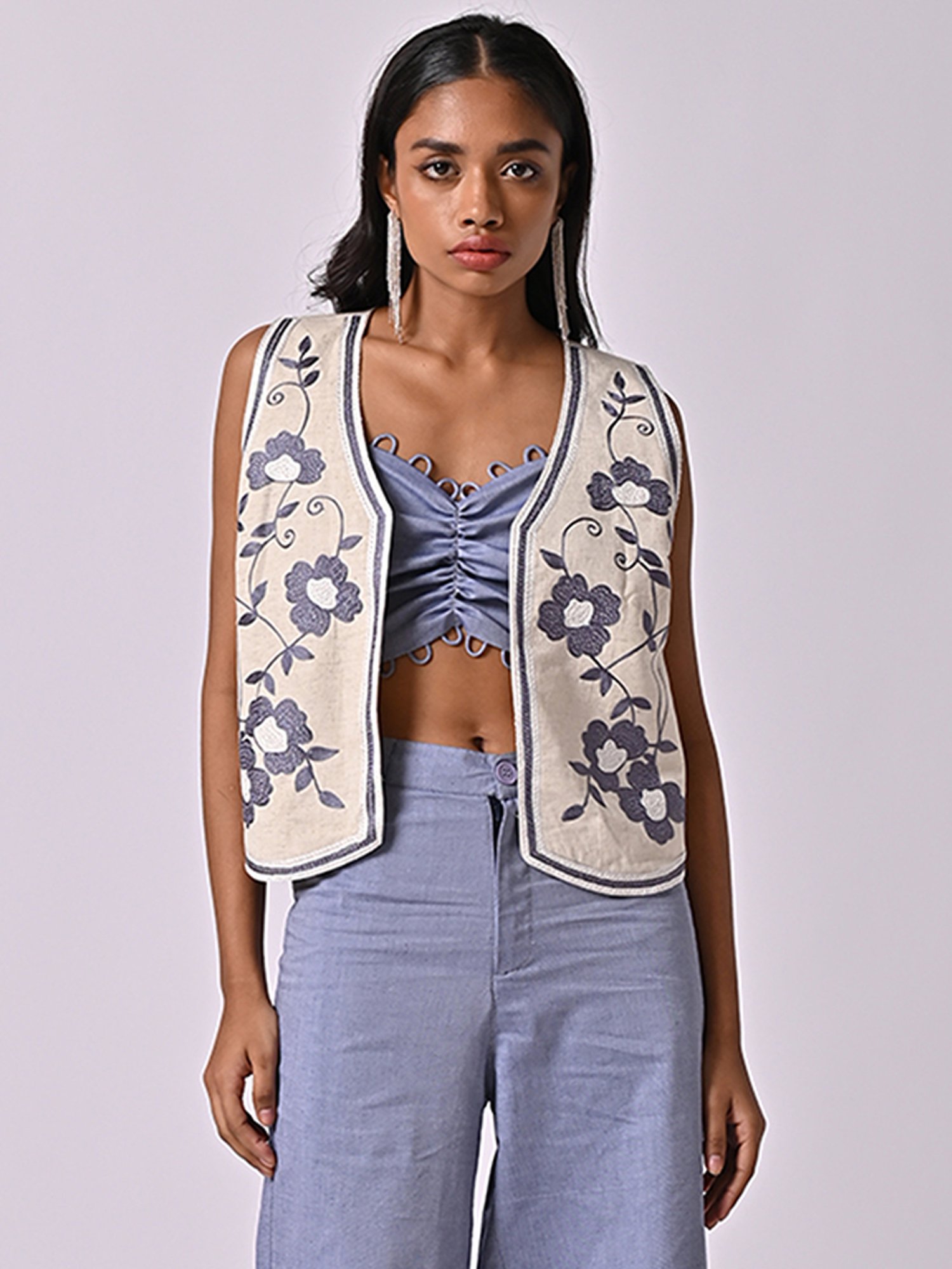 The Missy Co. Blue Embroidered Waistcoat
