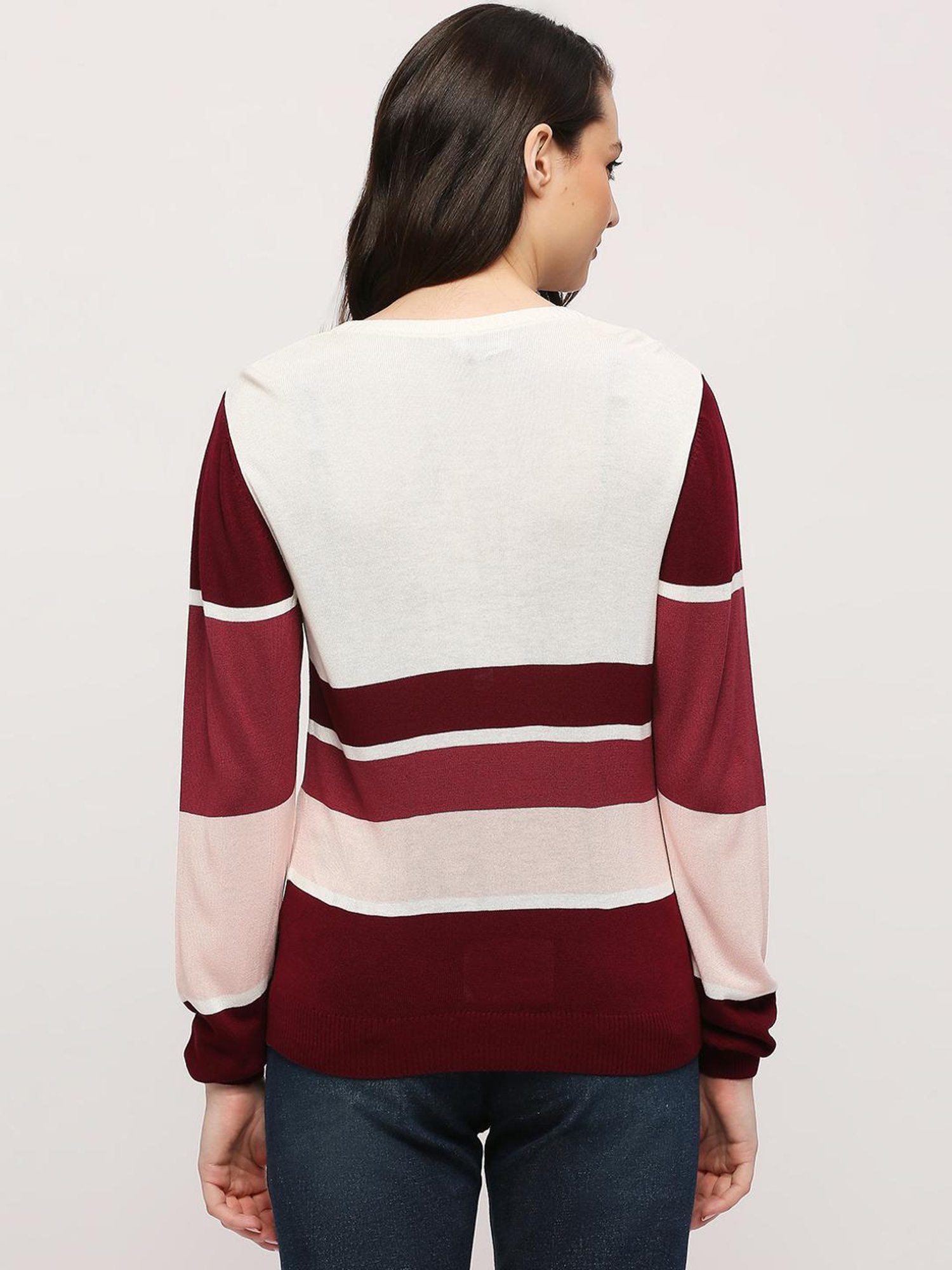 Maroon and white striped sweater sale