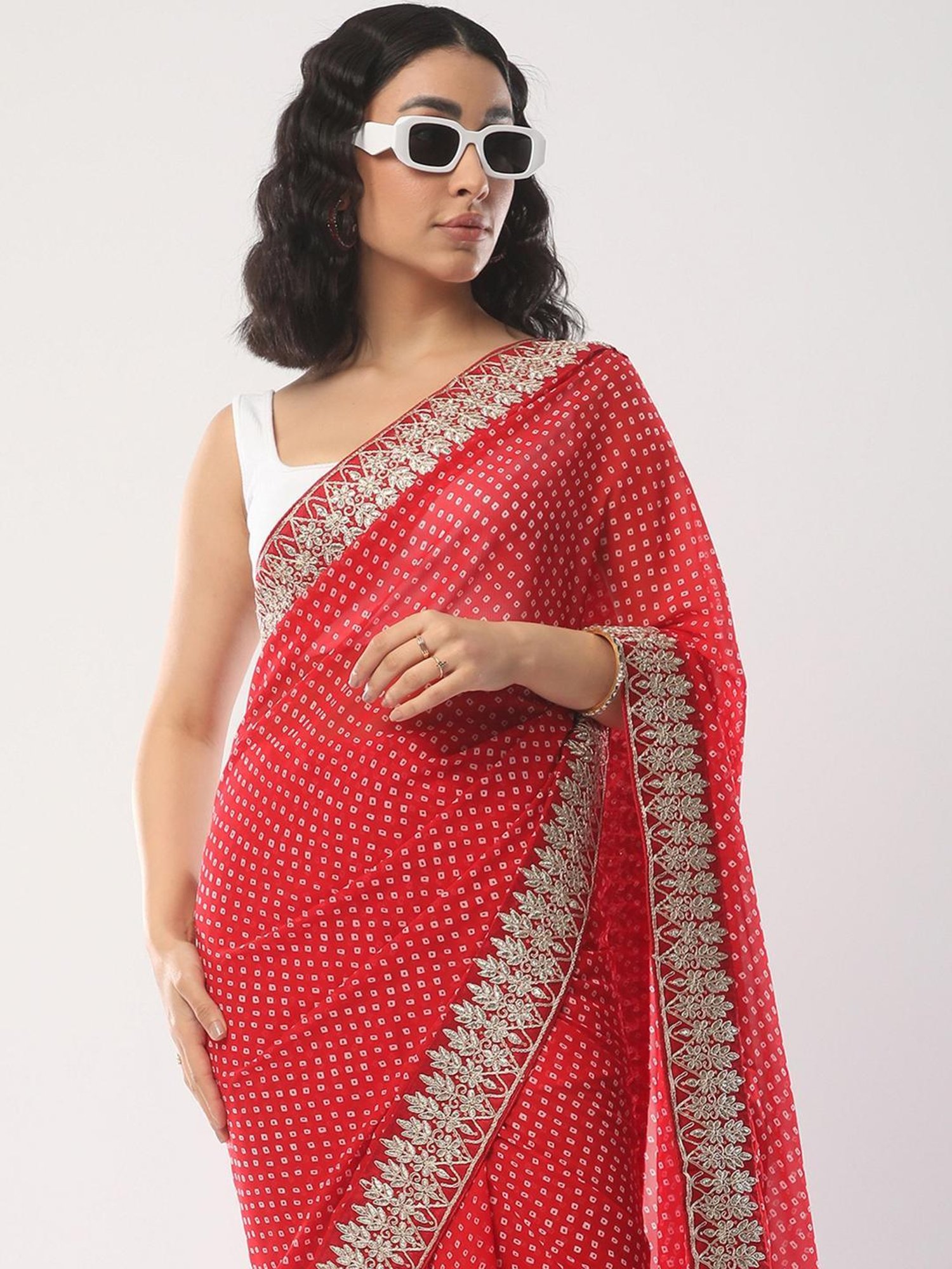 Saree Mall Red Embellished Saree With Unstitched Blouse