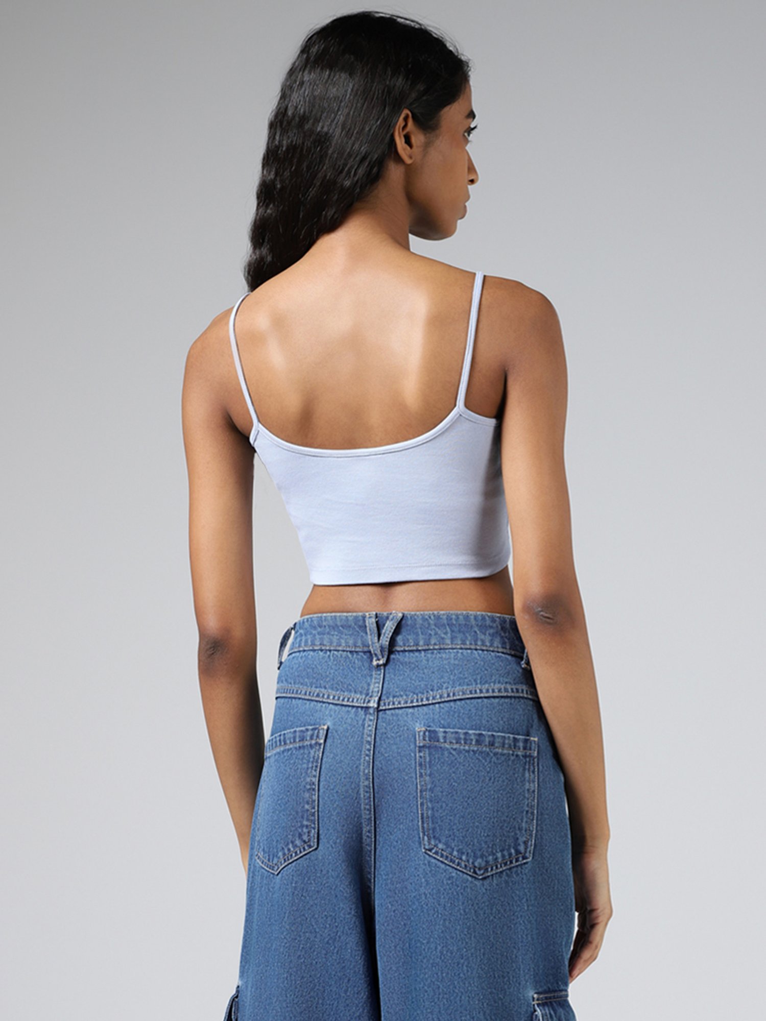 Buy Nuon Solid Mid Blue Denim Corset Top from Westside