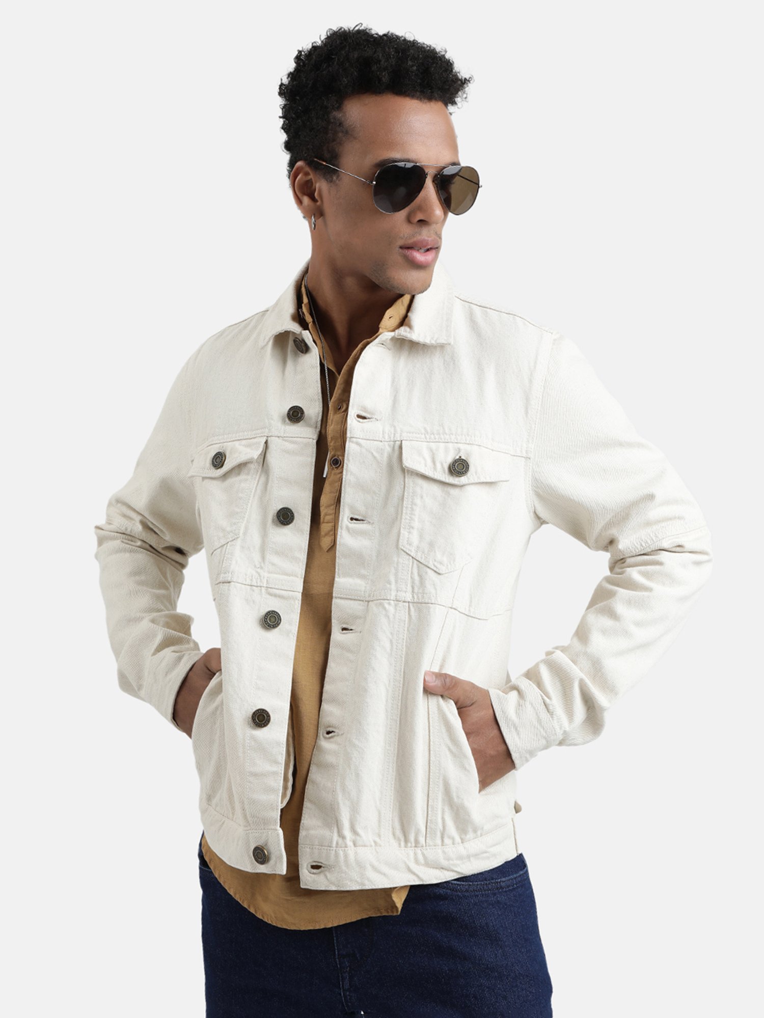Bene Kleed Ecru Slim Fit Denim Jacket