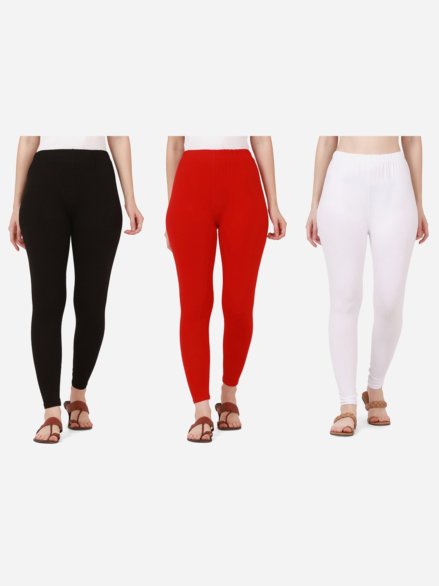 BUYNEWTREND Black & Red Cotton Leggings - Pack Of 3