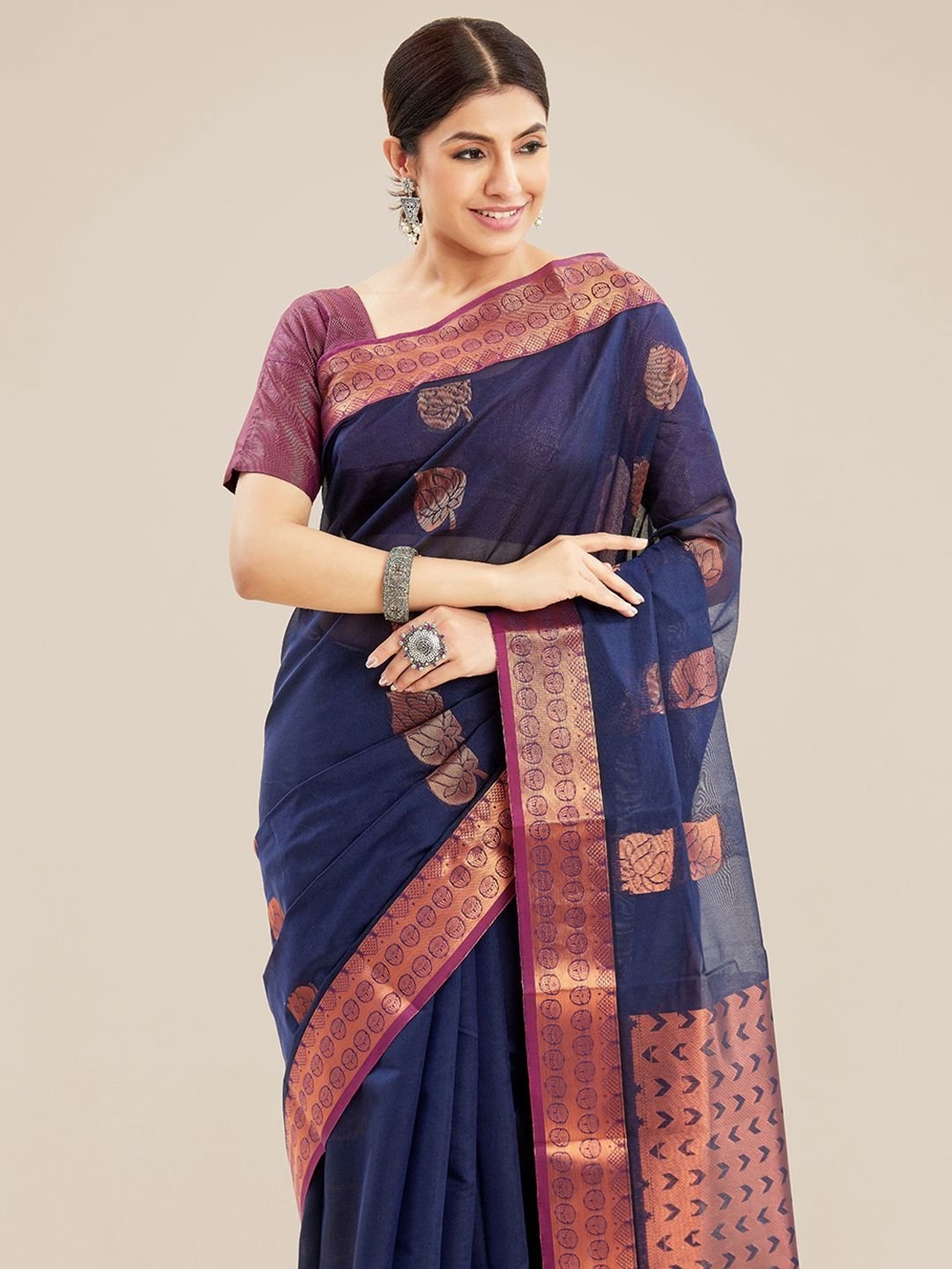 Buy Kalyan Silks Black Cotton Chequered Saree With Unstitched Blouse for  Women Online @ Tata CLiQ