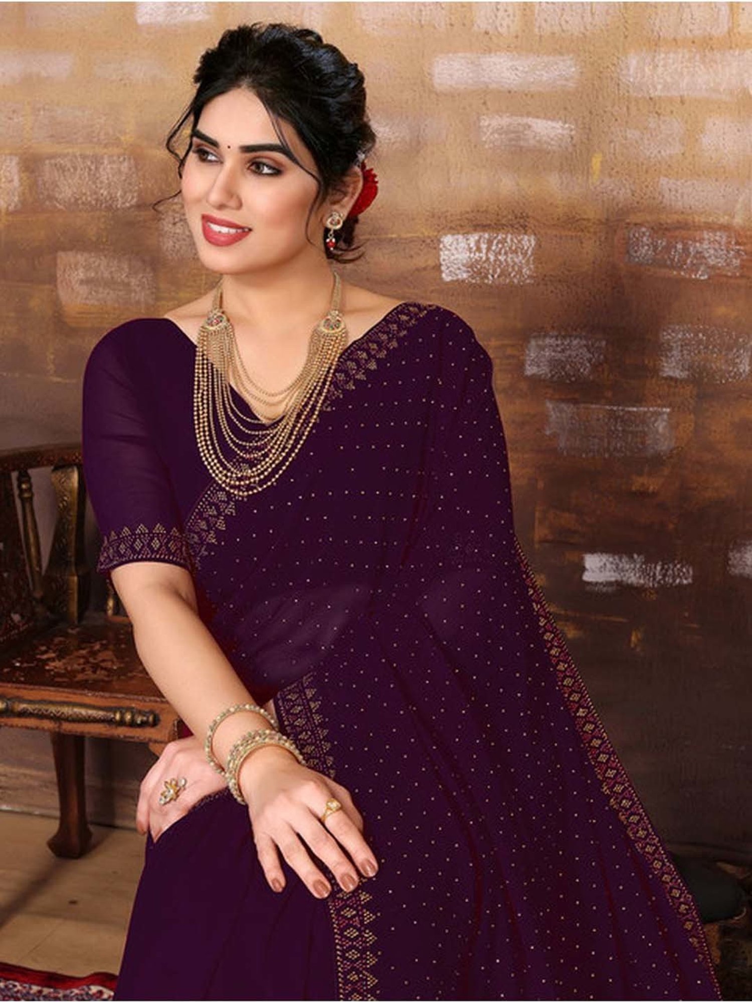 Buy Women Purple Tonal Sequin Embroidered Saree With Sequin Blouse - Feed  Luxe Saree - Indya