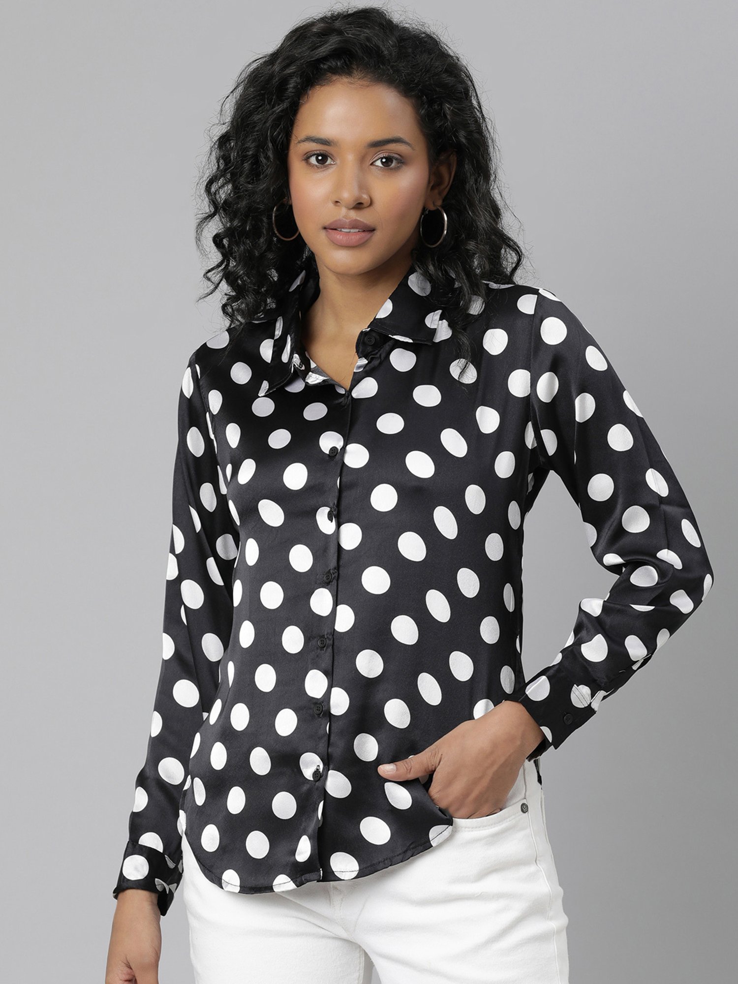 polka dot black and white top
