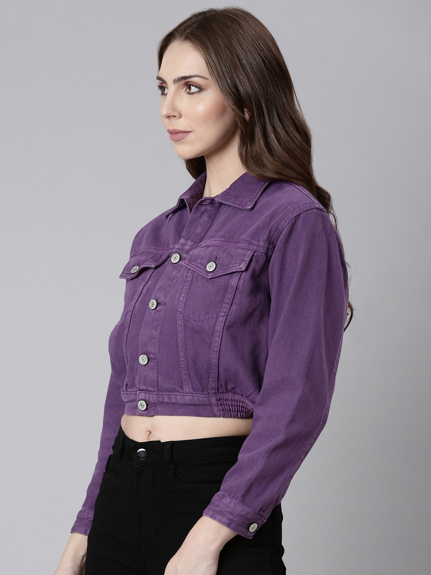 Cropped purple hot sale denim jacket