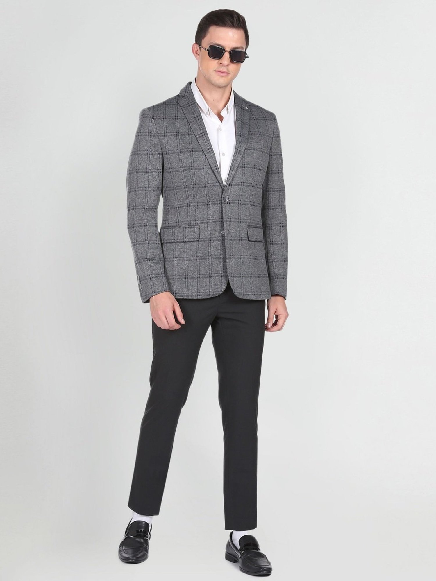 Dark grey check blazer new arrivals