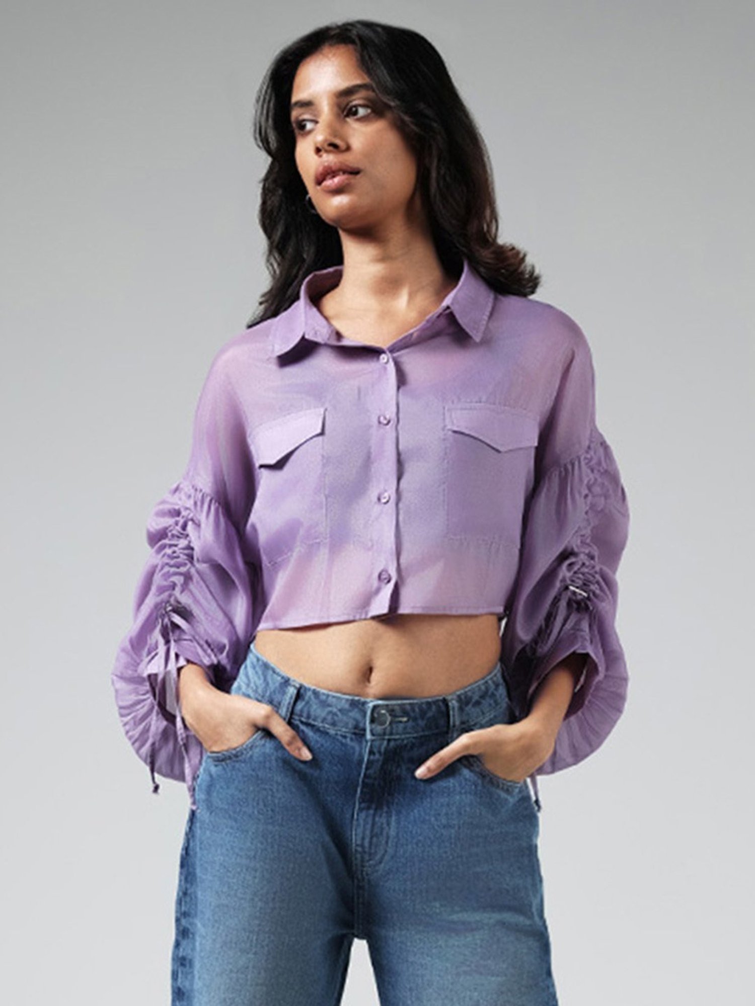 Nuon by Westside Solid Purple Crop Shirt