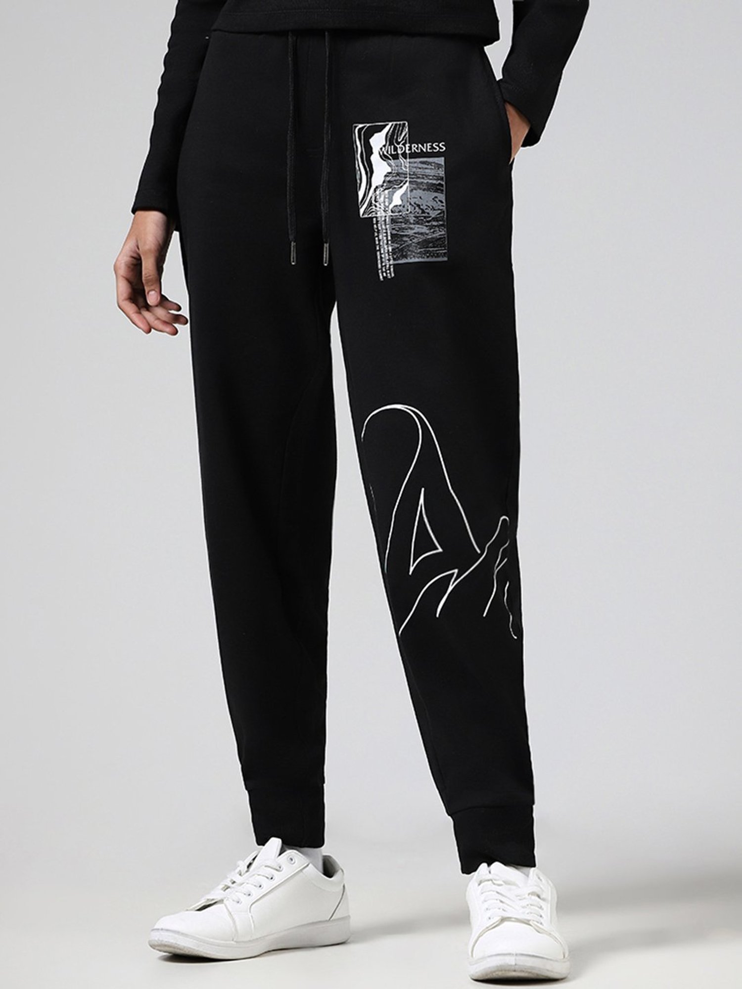 Buy Studiofit by Westside Solid Black Typographic Printed Joggers for  Online @ Tata CLiQ