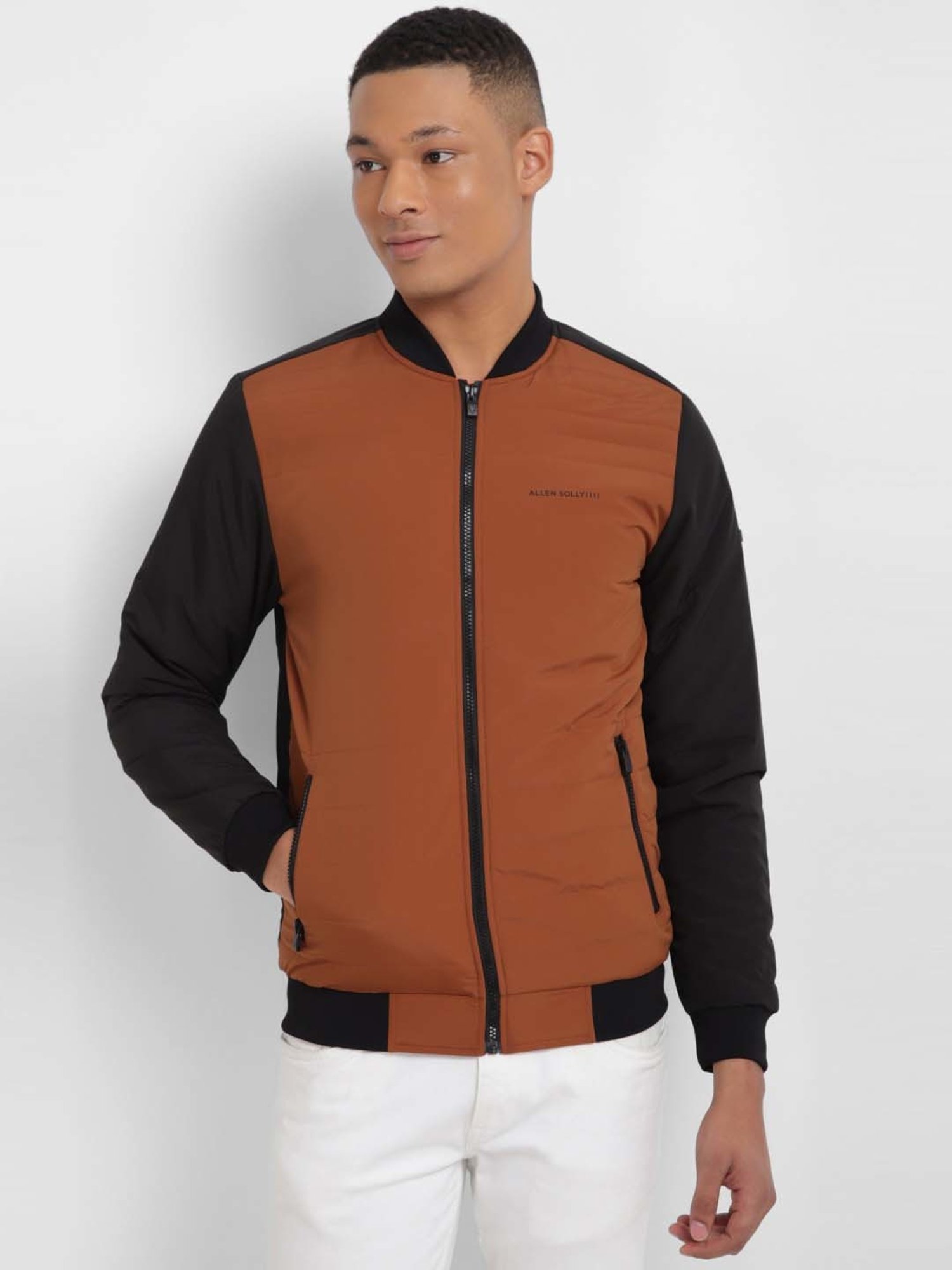 Buy Allen Solly Brown Regular Fit Colour Block Bomber Jacket for