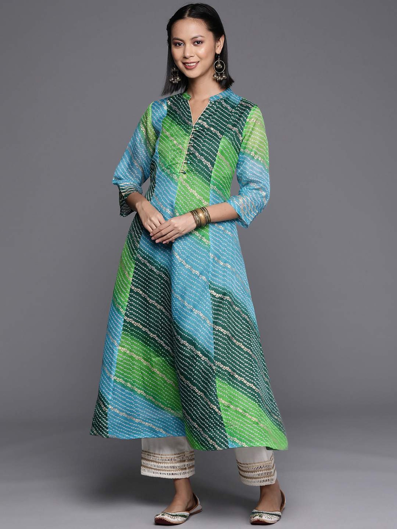 Buy Varanga Blue Cotton Floral Print Straight Kurta for Women Online @ Tata  CLiQ