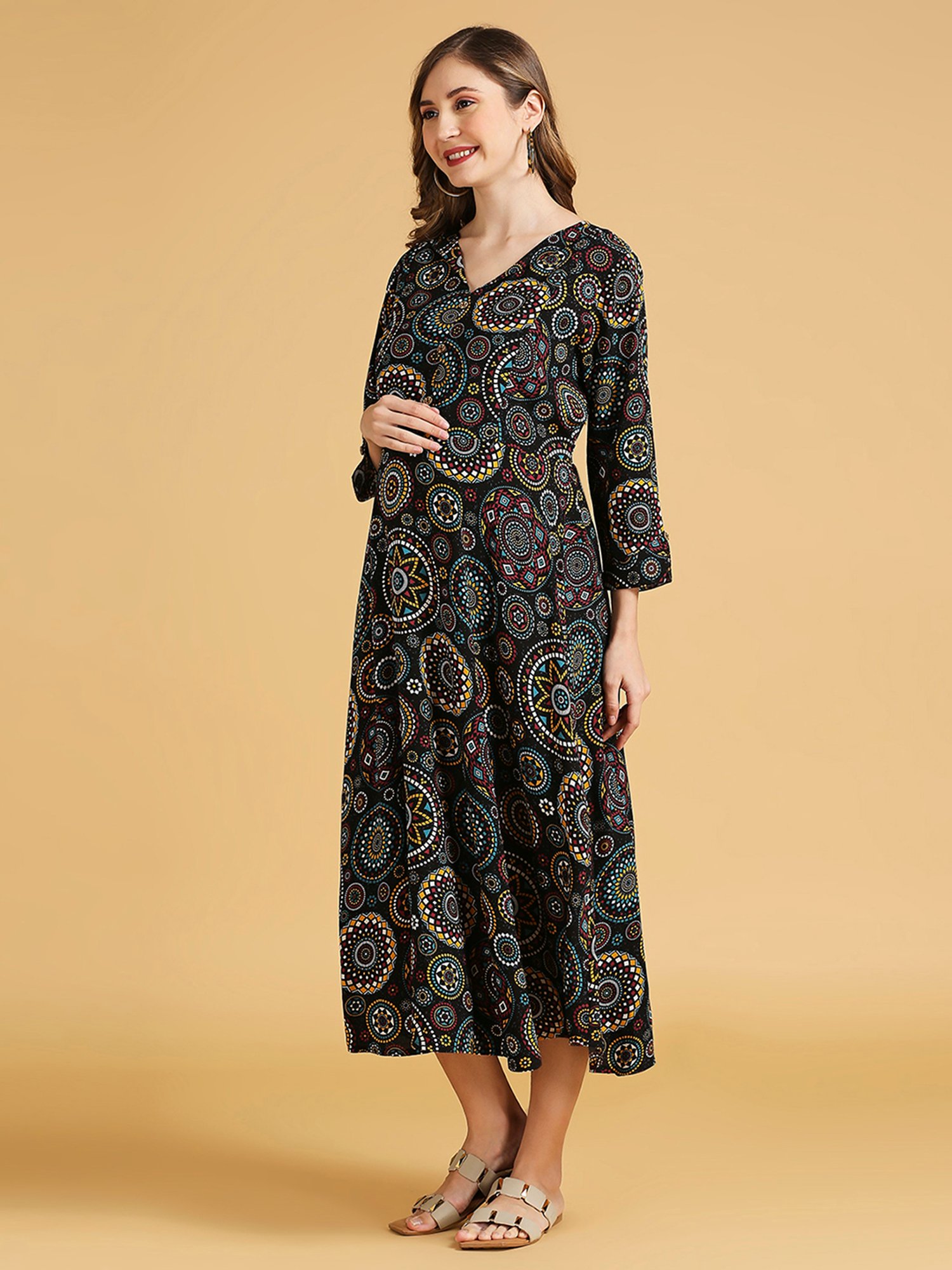 Vestito Di Pizzo Maternit&agrave; Nero - Abito Sexy Per Foto Gravidanza, Taglia XL, In Mussola, Lavabile A Mano