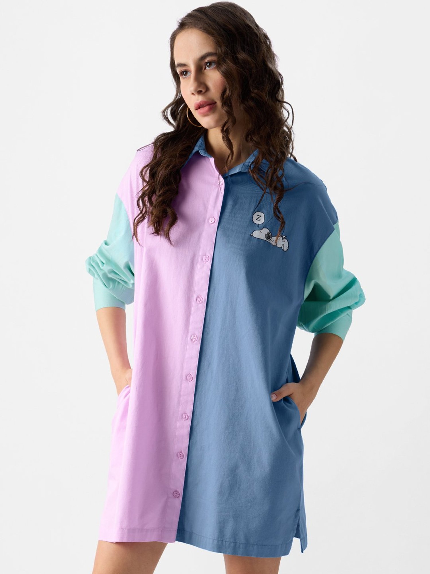 Buy The Souled Store Multicolored Cotton Color-Block Shirt Dress