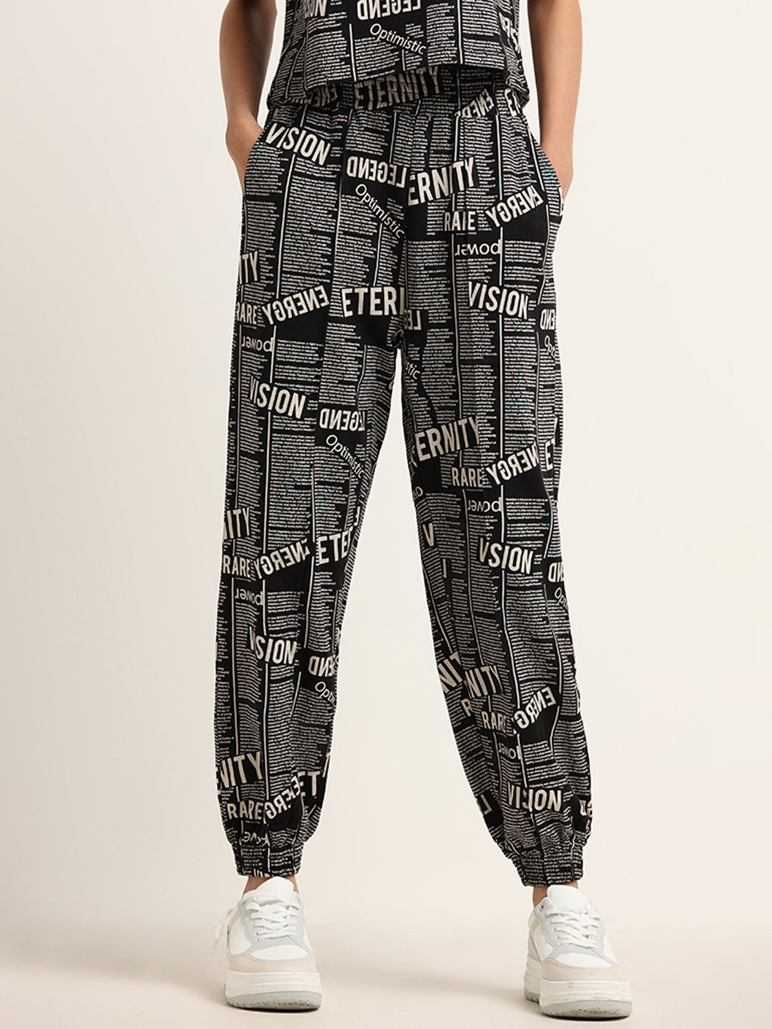 Buy Studiofit by Westside Black Text Design Joggers for Women