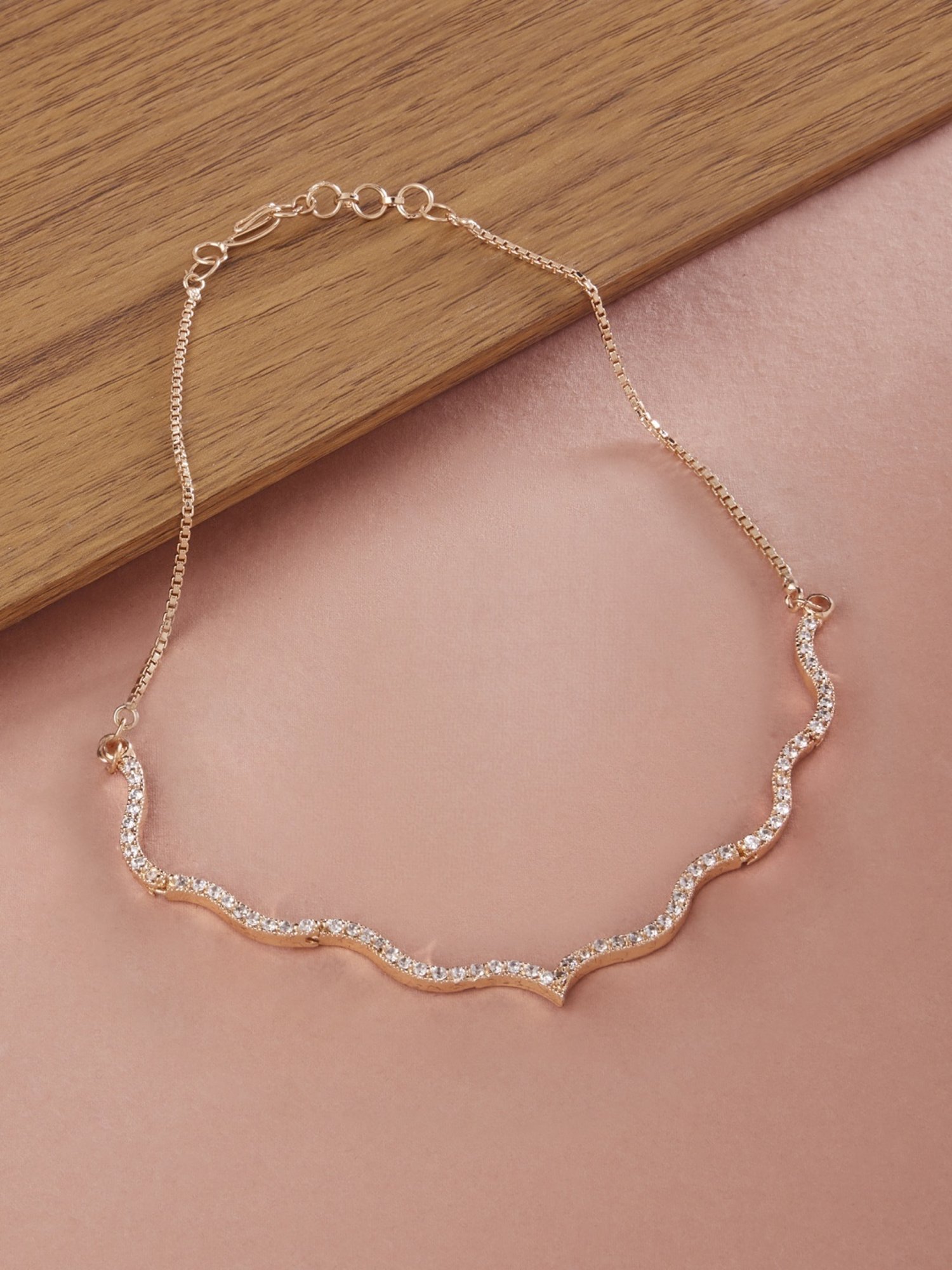 Buy Zaveri Pearls Rose Gold Cubic Zirconia Sleek Necklace