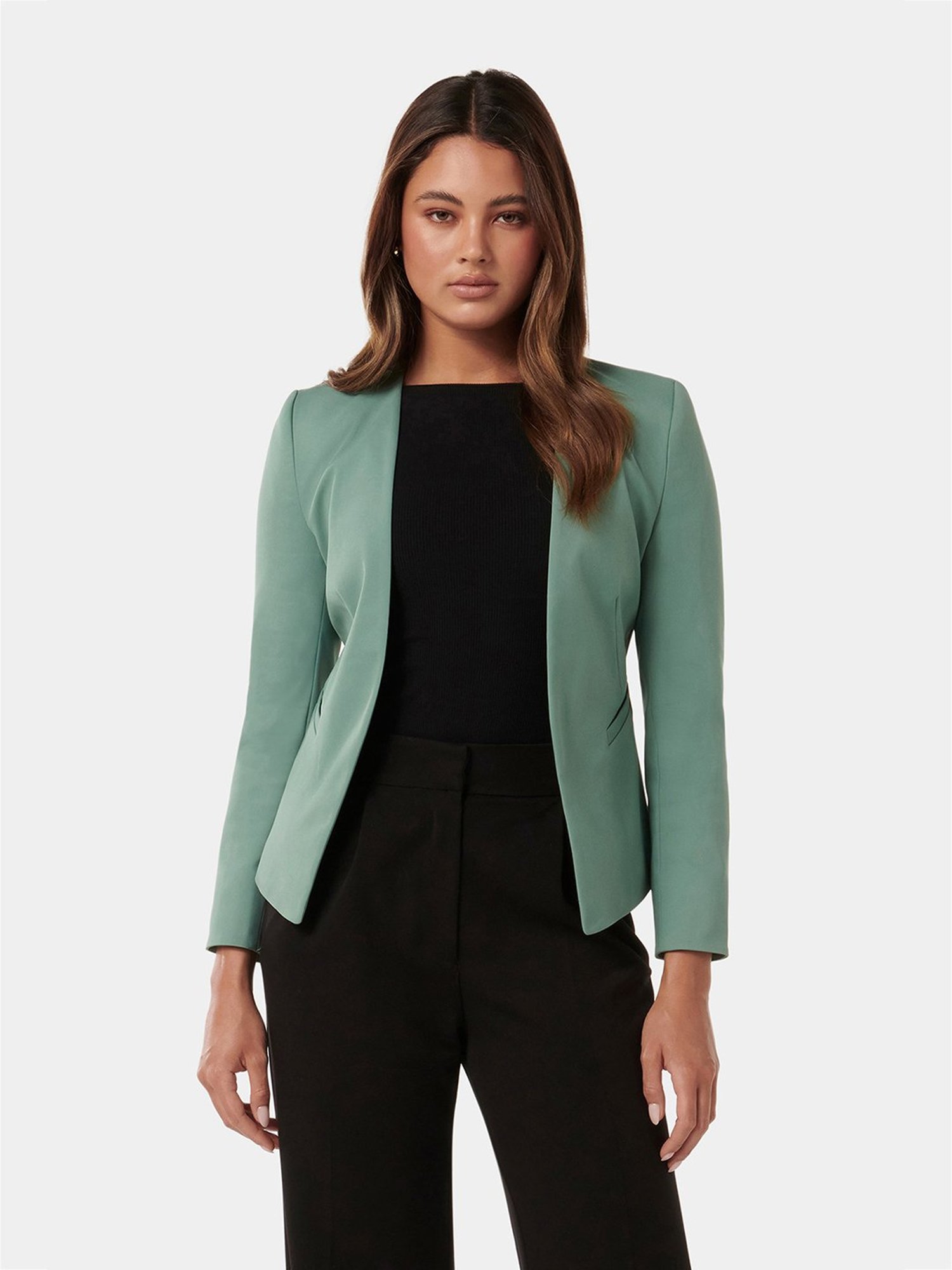 Forever New Sea Green Regular Fit Blazer