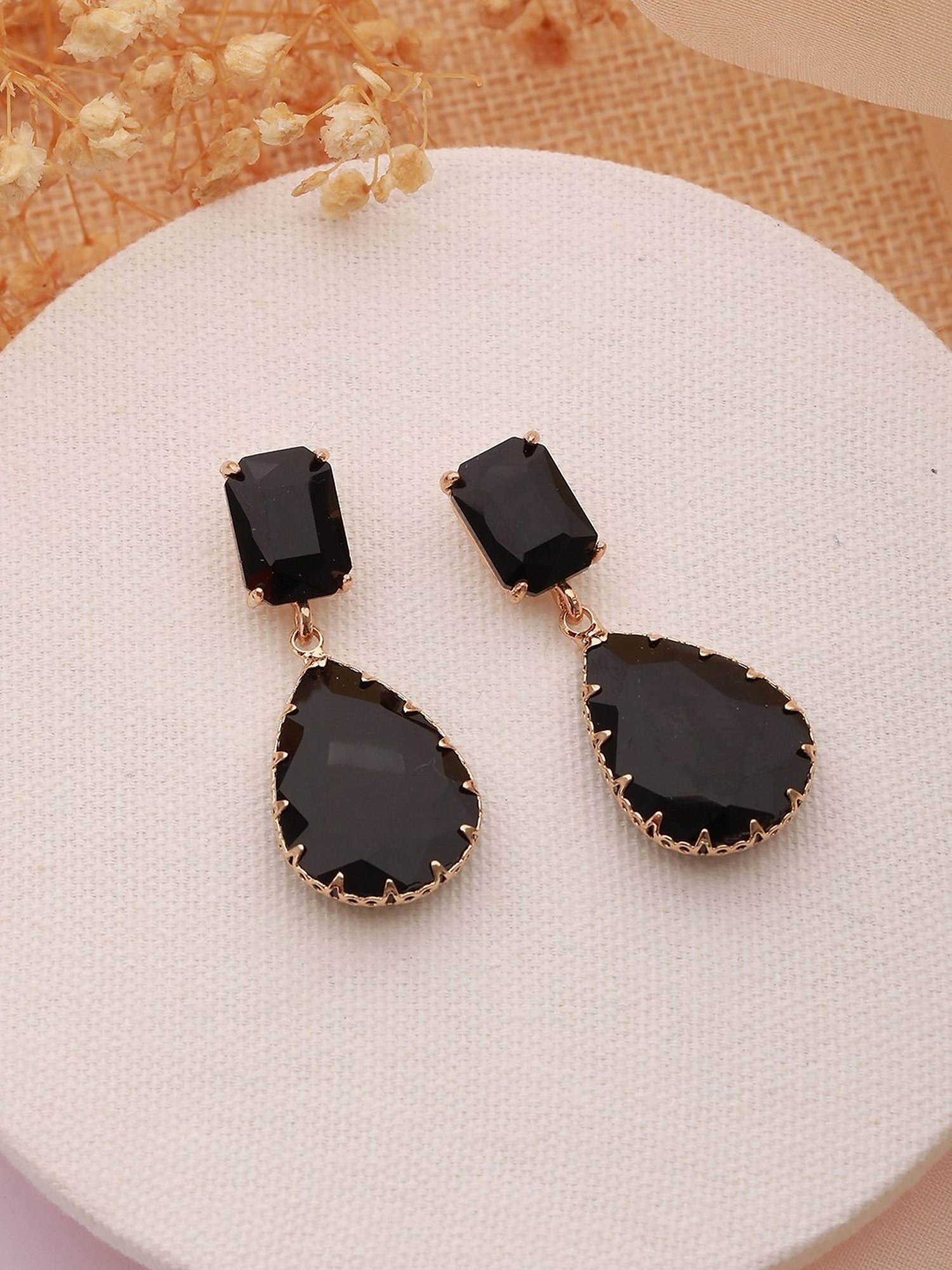 Black Teardrop Earrings, Gold Black Earrings, Teardrop Drop Earrings, Crystal Earrings, Black Gemstone Earrings, on sale Gold Earrings