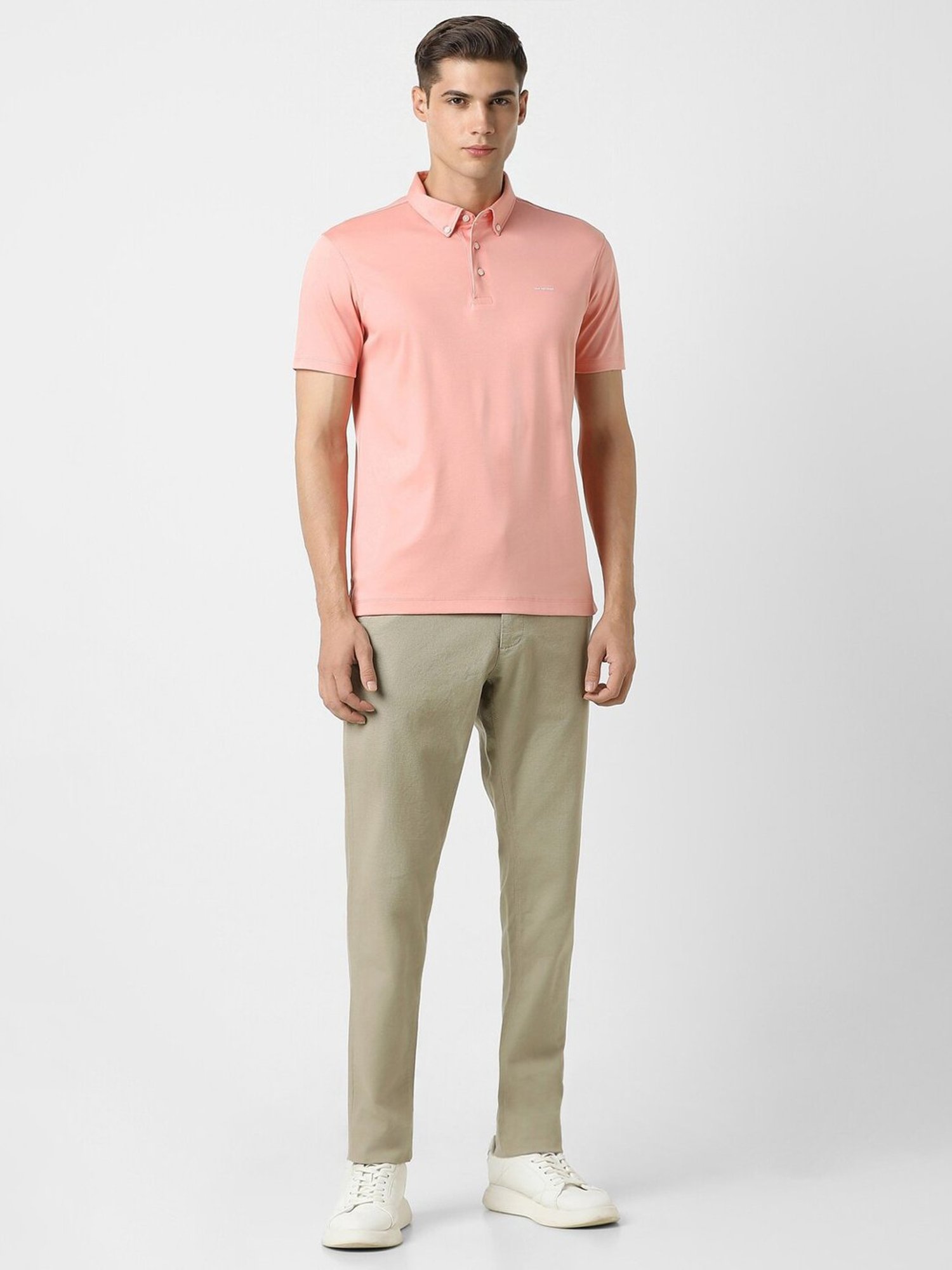 Buy Van Heusen Pink Cotton Regular Fit Polo T-Shirt for Mens