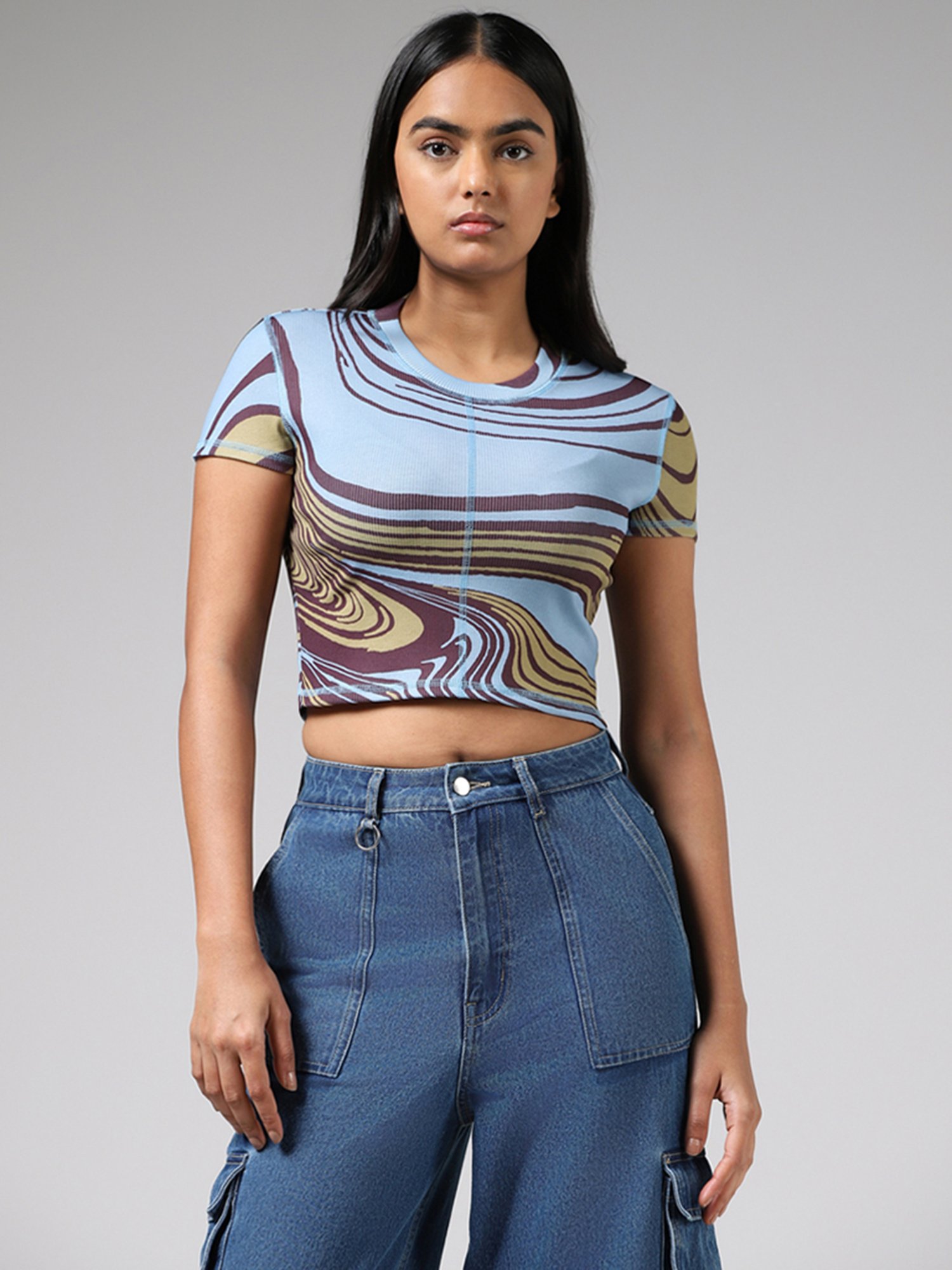 Buy Nuon Pink Abstract Printed Crop Top from Westside