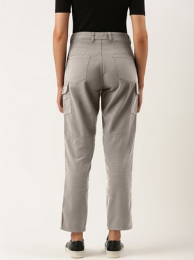 Petite Grey Mid Rise Pocket Detail Cargo Trouser