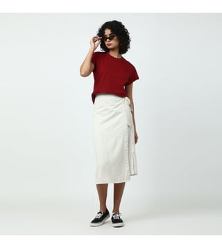 Maroon skirt outlet and white shirt