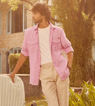 Buy Andamen Rise Pink Opera Safari Linen Shirt - Slim Fit for Men