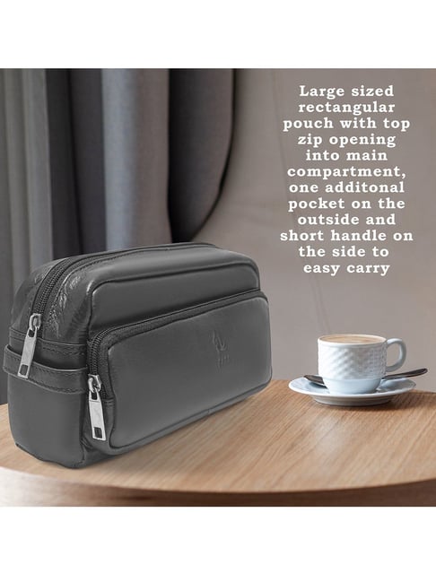 Buy Kara Black Solid Leather Toiletry Kit For Men At Best Price
