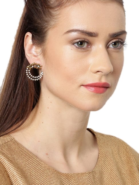 Zaveri Pearls Clear & Golden Alloy Stud Earrings-picture-11