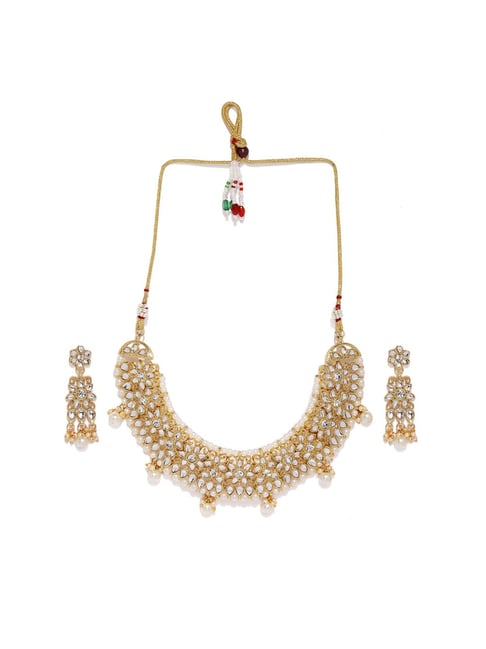 Zaveri Pearls Clear & Pearl White Alloy Necklace & Earring Set-picture-34