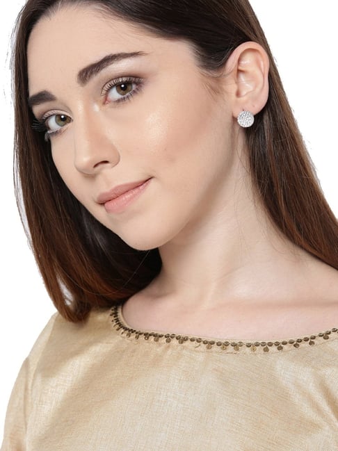 Zaveri Pearls Clear & Rose Gold Brass Stud Earrings-picture-22