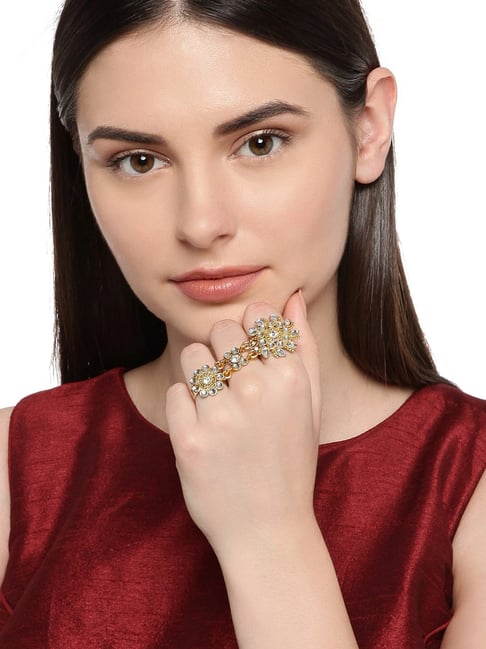 Zaveri Pearls Clear & Golden Alloy Cocktail Ring-picture-17