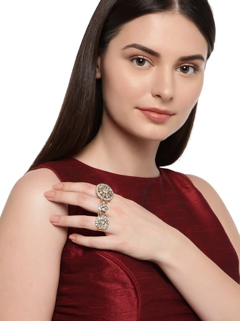 Zaveri Pearls Clear & Golden Alloy Cocktail Ring-picture-18